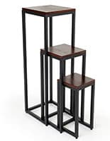 Rustic wood nesting tables with black powder coated metal frame