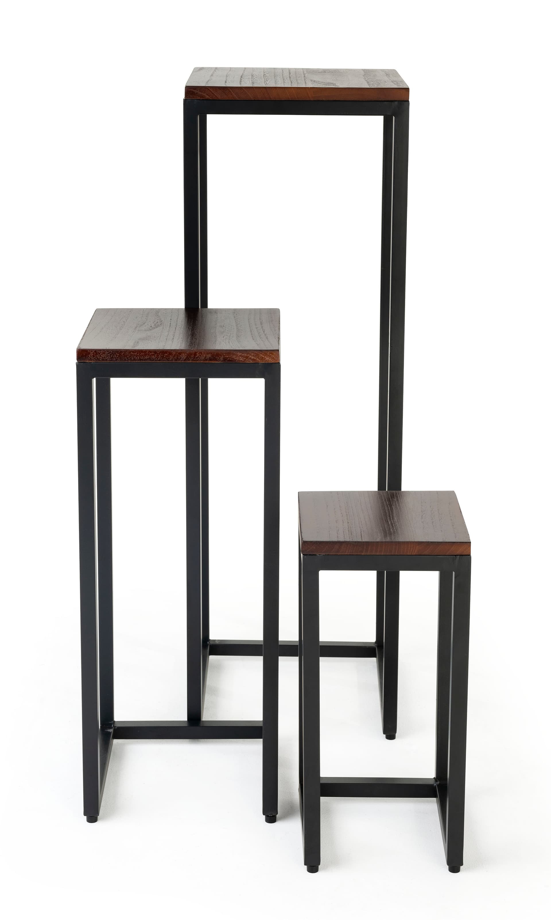 Rustic wood nesting tables with sturdy wood and metal construction