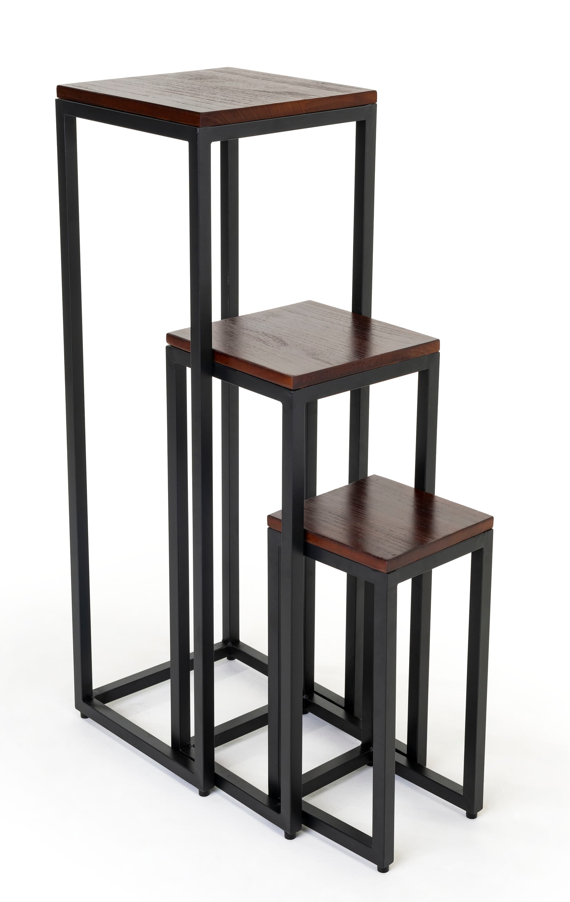 Rustic wood nesting tables with dark brown finish