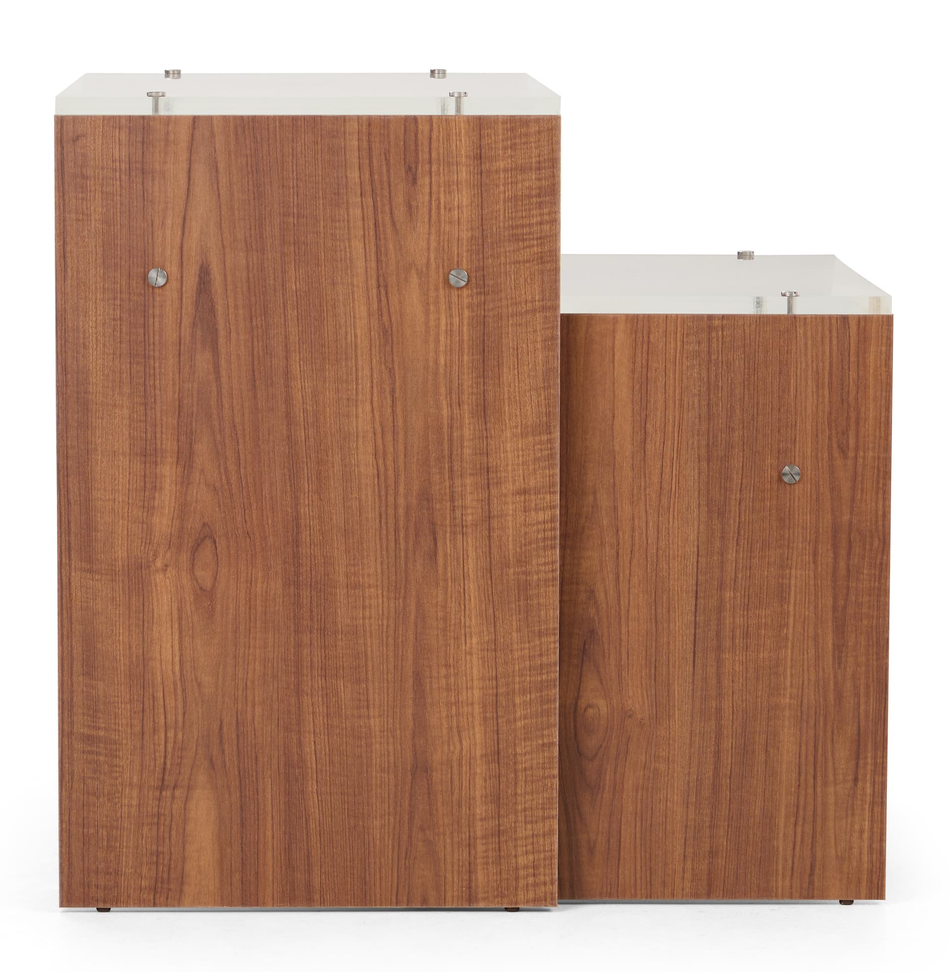 Wood nesting tables for retail display with one large and one small 