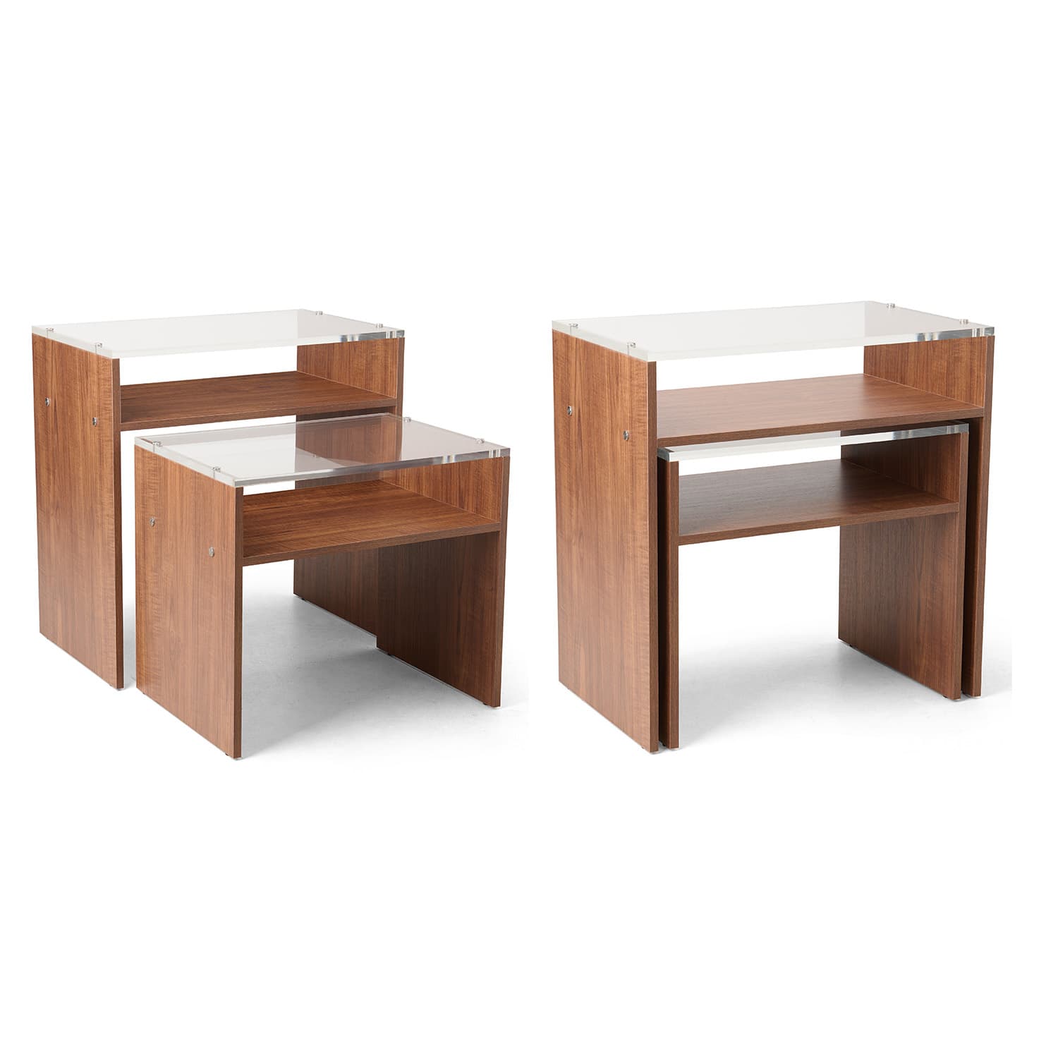 Wood nesting tables for retail display with eco-friendly packaging 