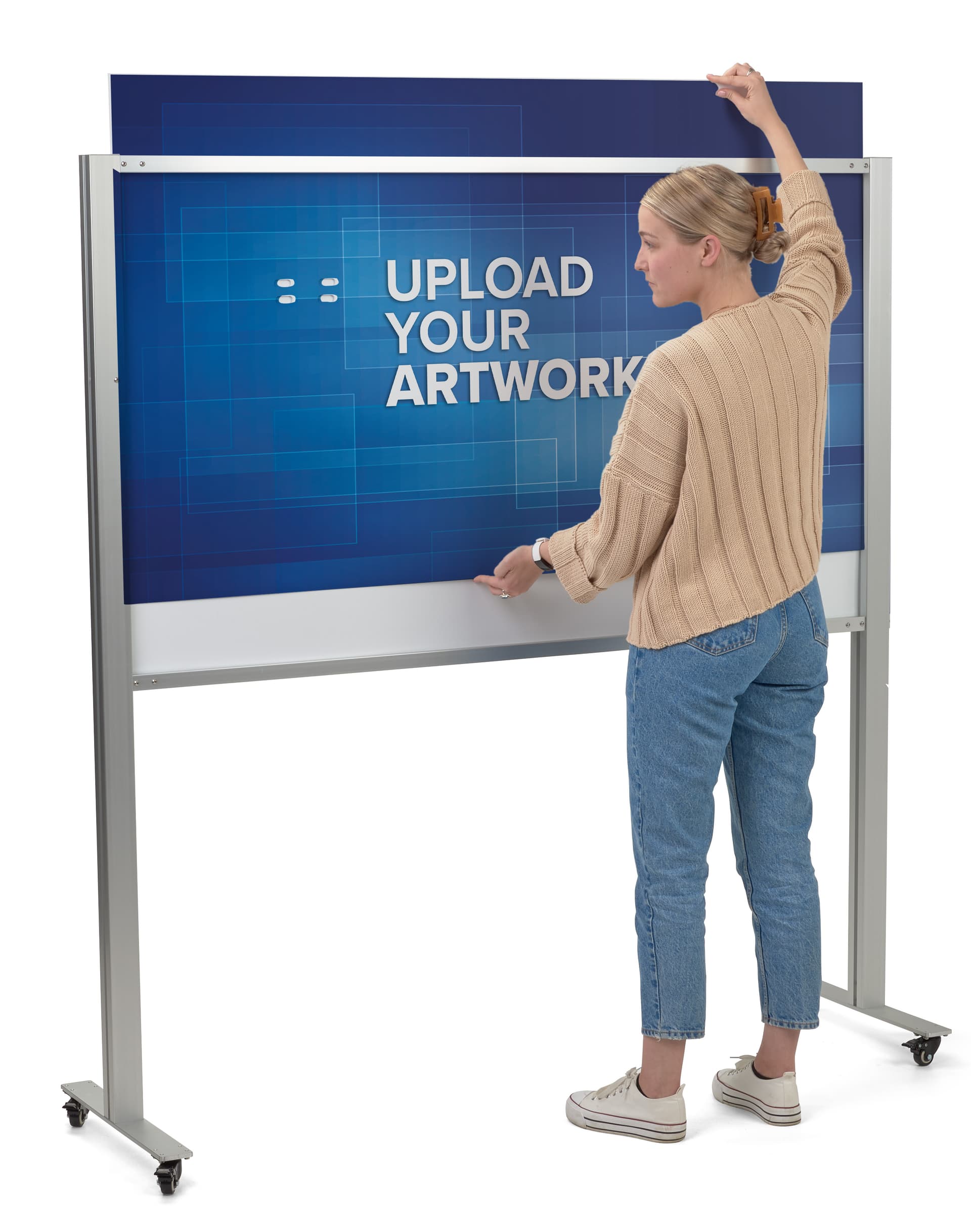 Multi-dispenser sanitizer stand with graphics and outdoor rated locking caster wheels