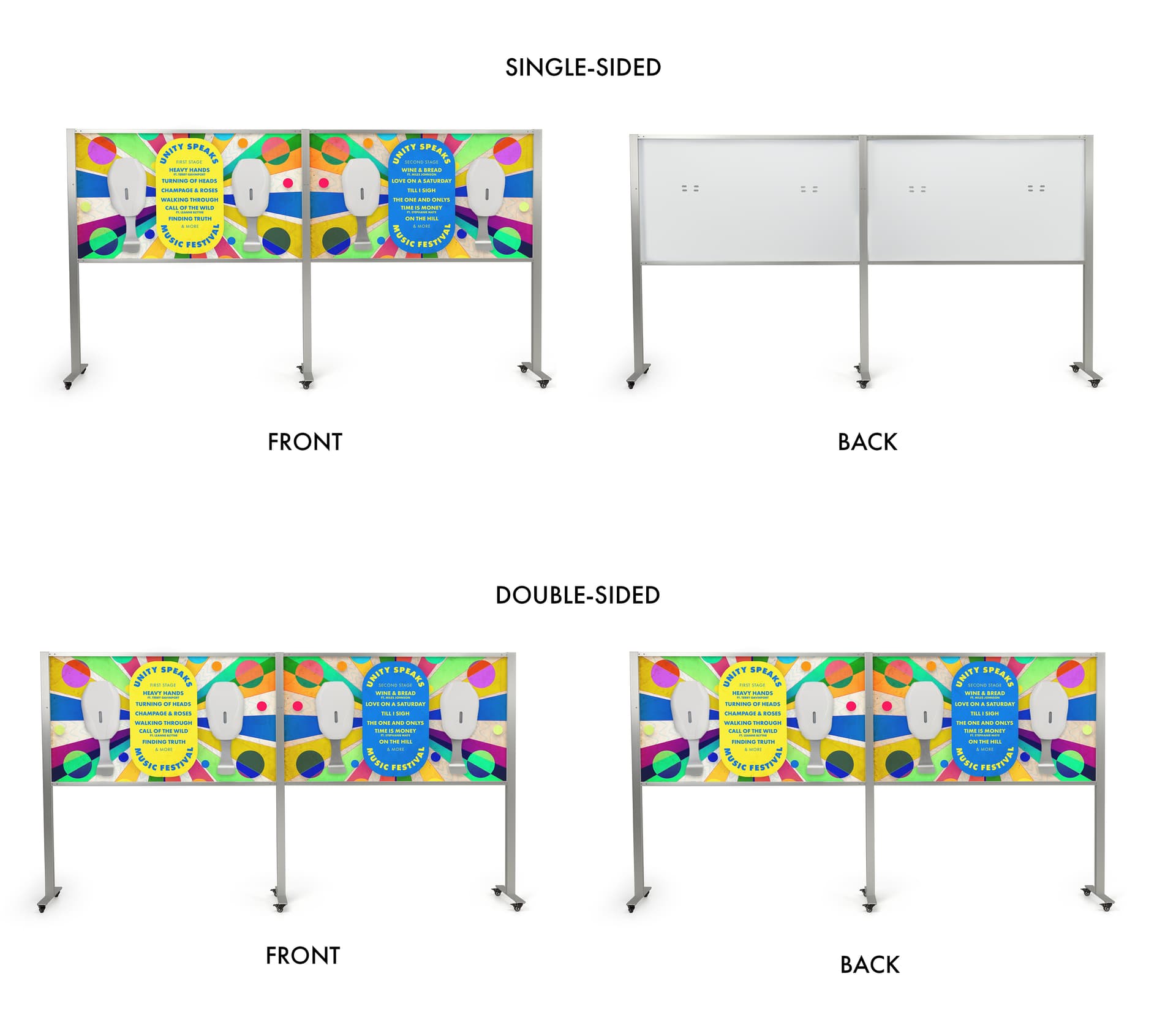 Multi-unit hand sanitizer dispenser with single or double sided design option