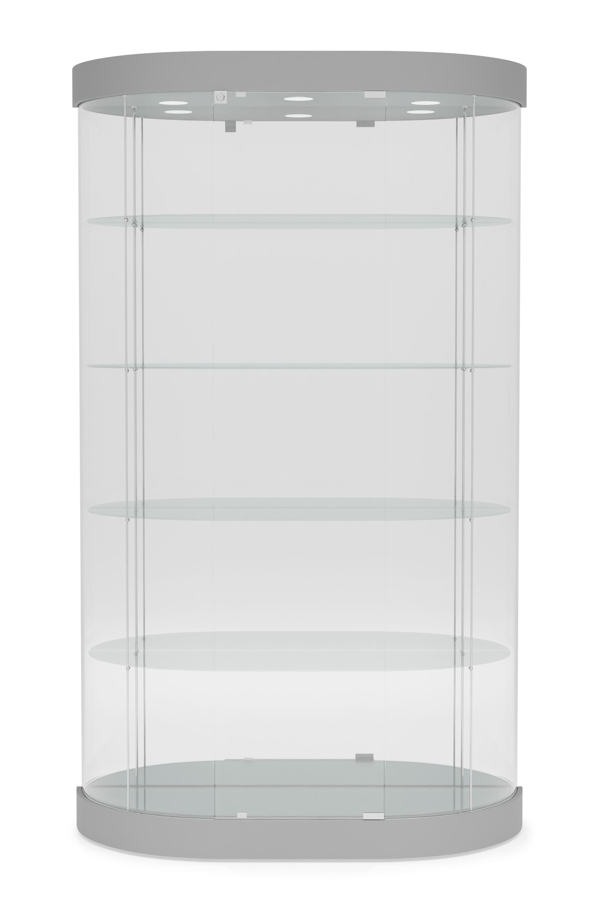 Oval display case with mirrored back panel