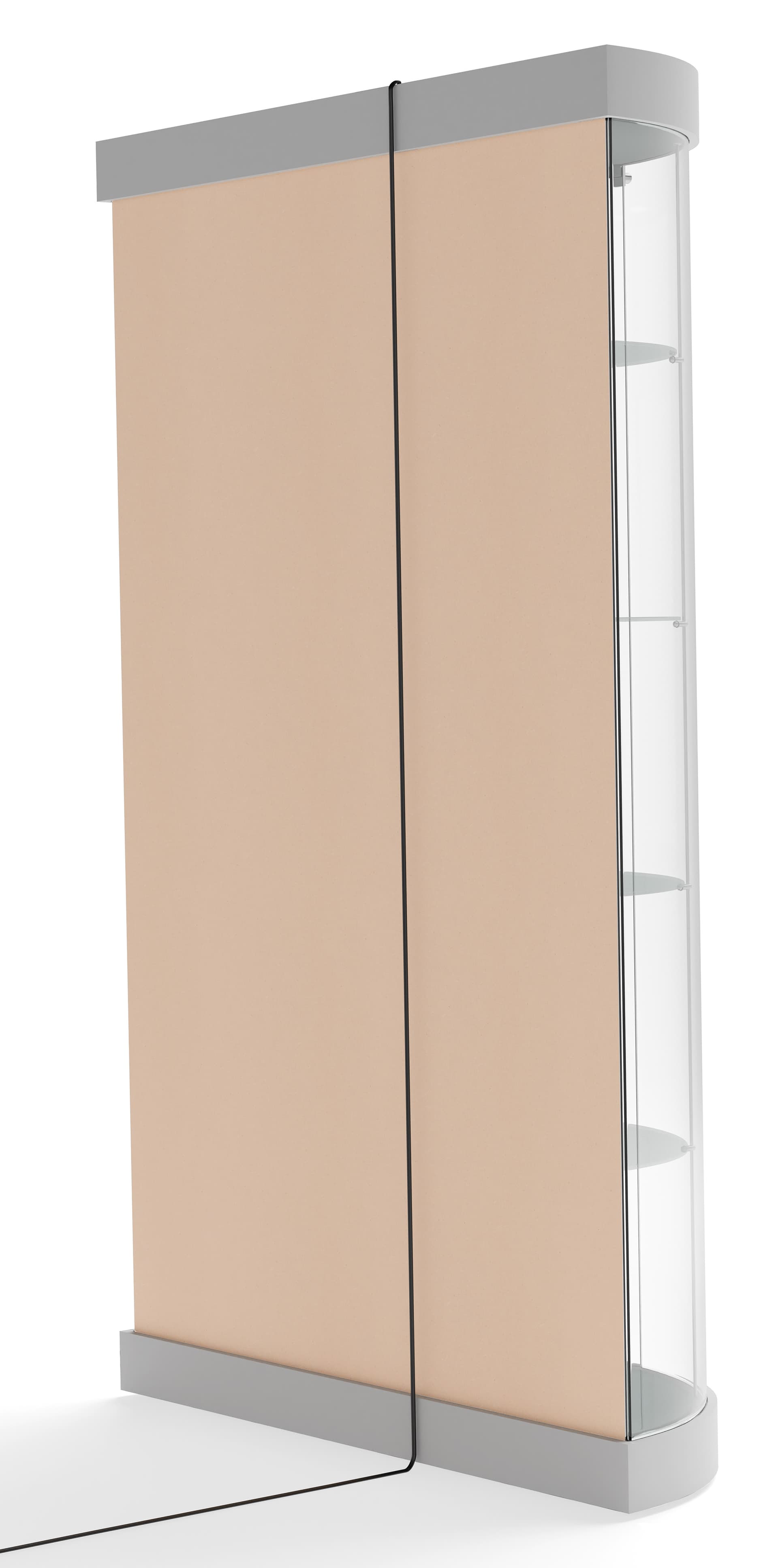Oval display case with floor stand placement