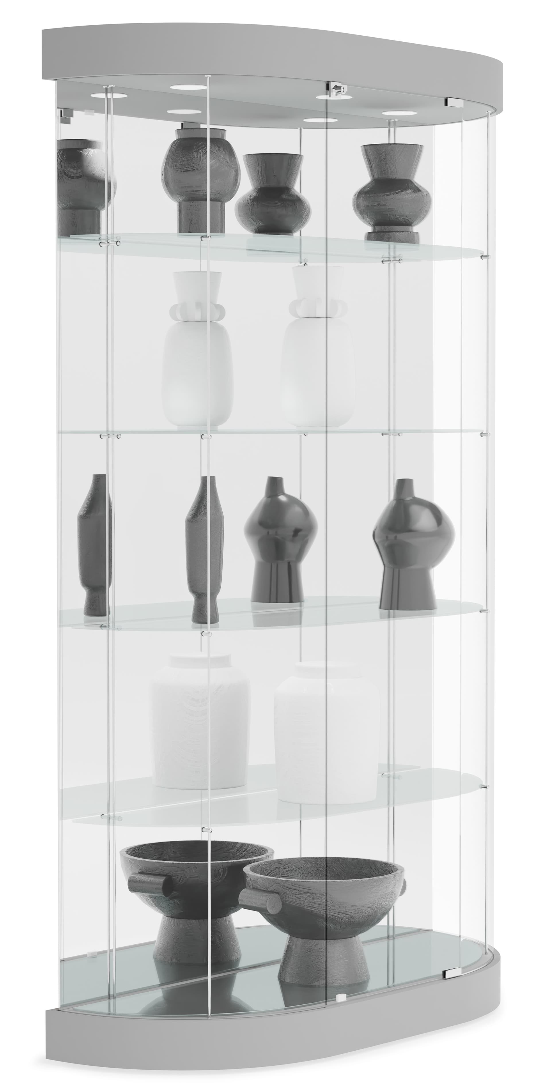 Oval display case with mirrored base