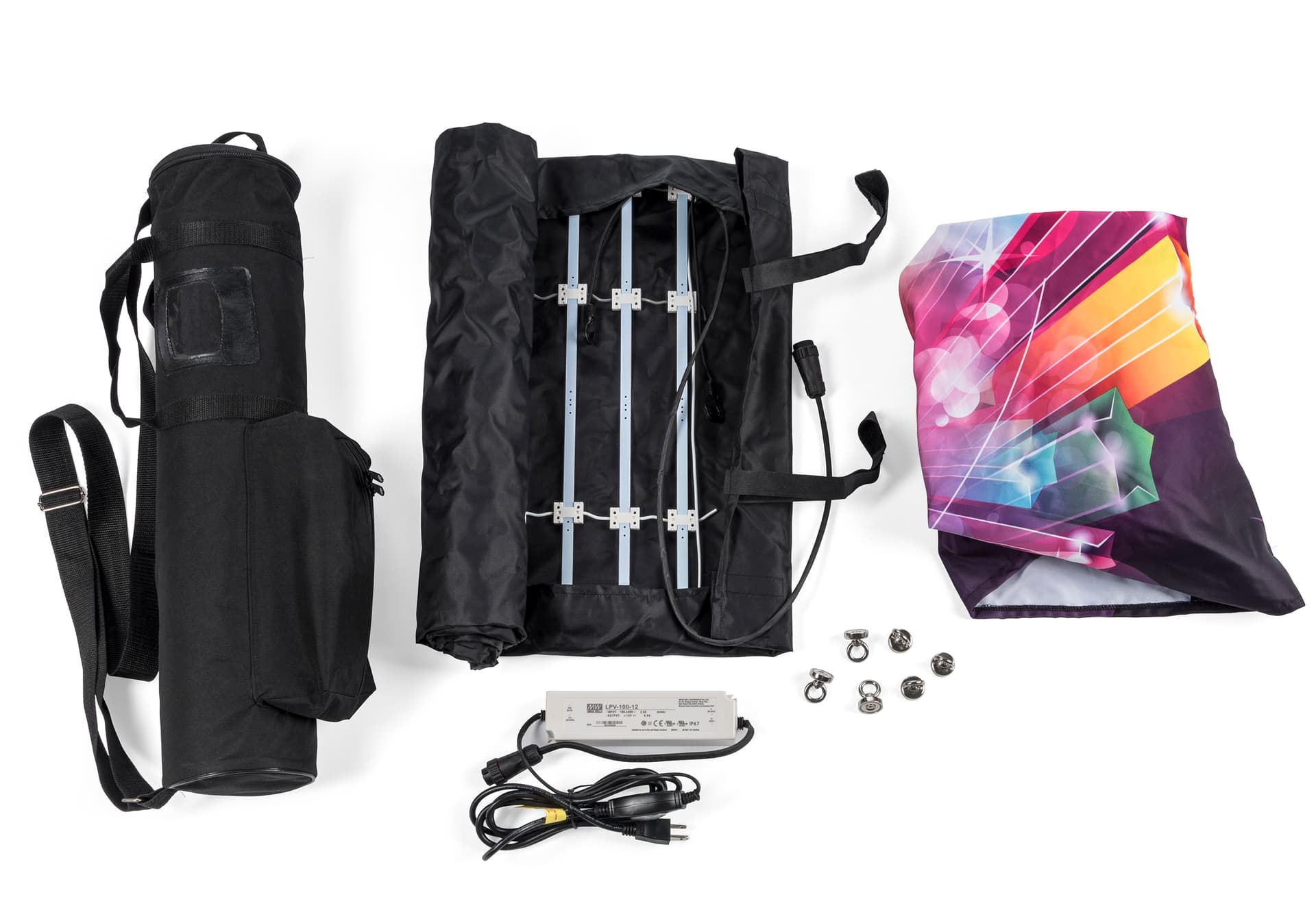 6 Foot backlit custom scrim cover and table set with tube carry case