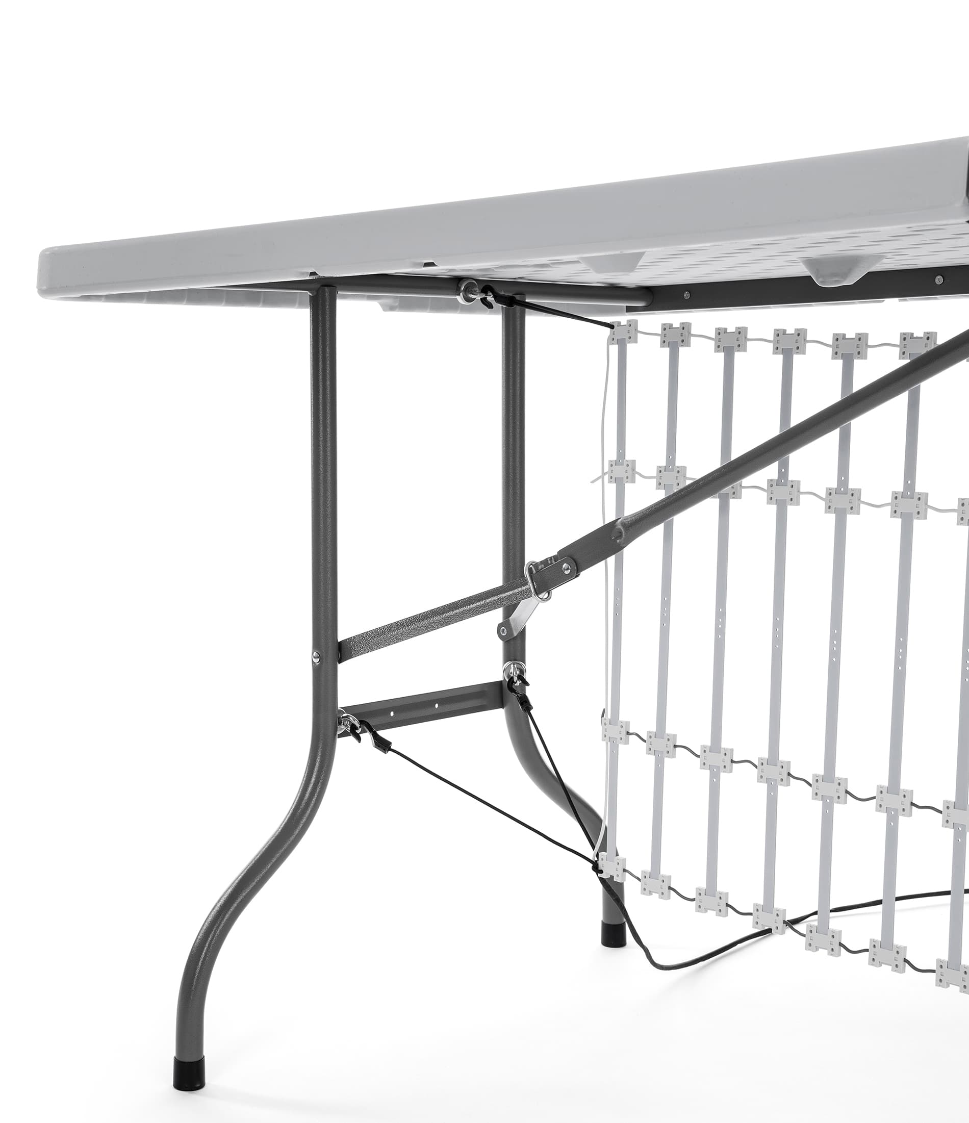 Easy installation on 8' event table package with custom spandex cover and LED light kit