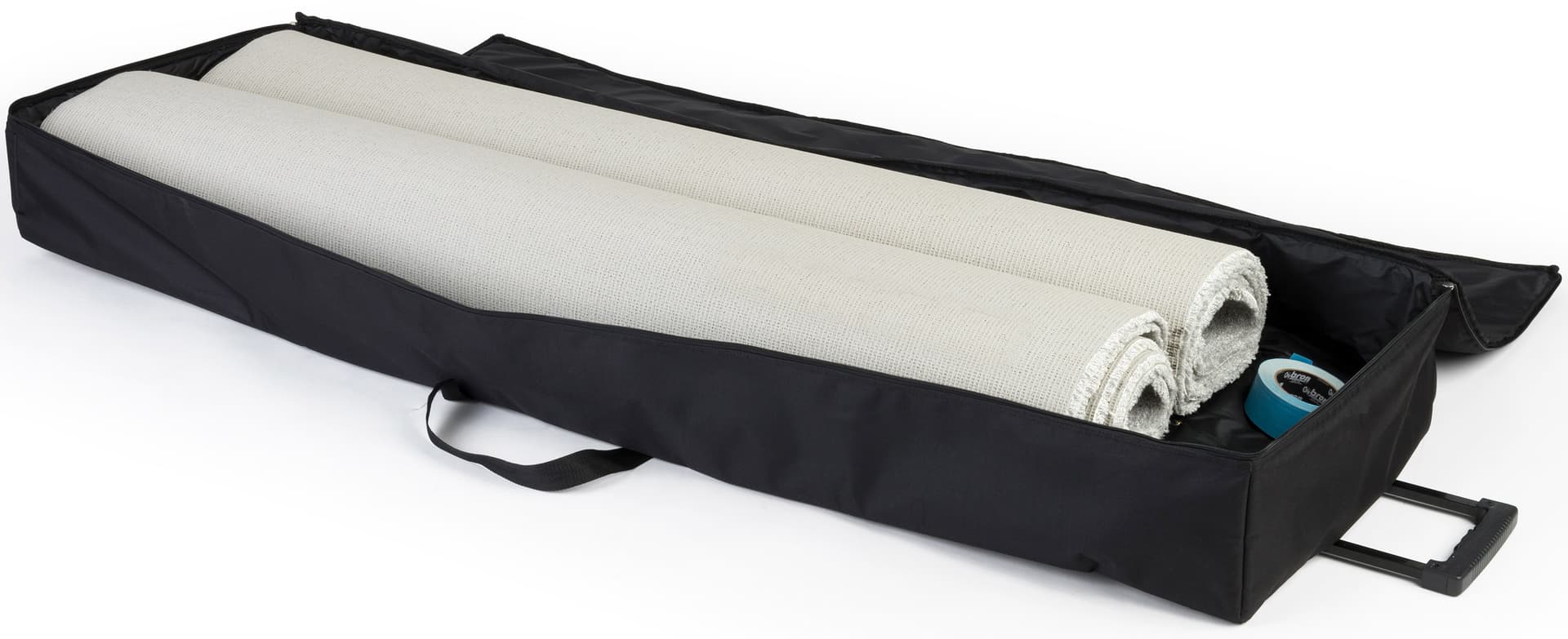 Trade show carpet bag shown with 2 rolls