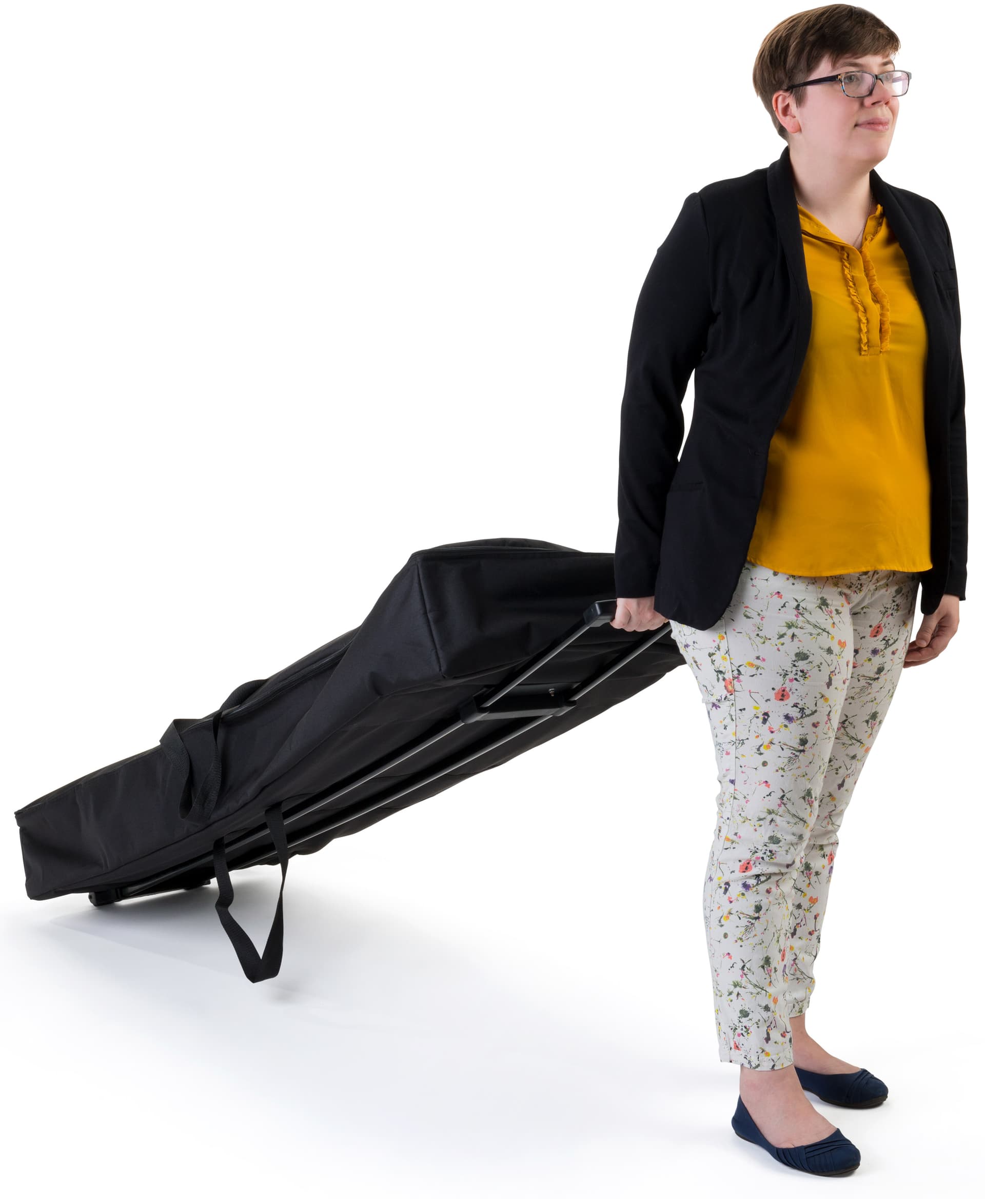 Trade show carpet bag shown in transport