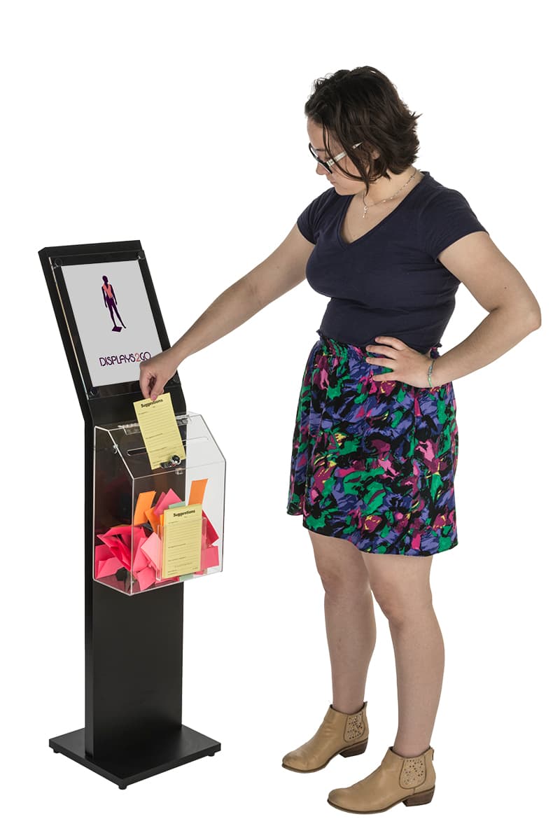 Black Floor Standing Charity Box with Front Pocket
