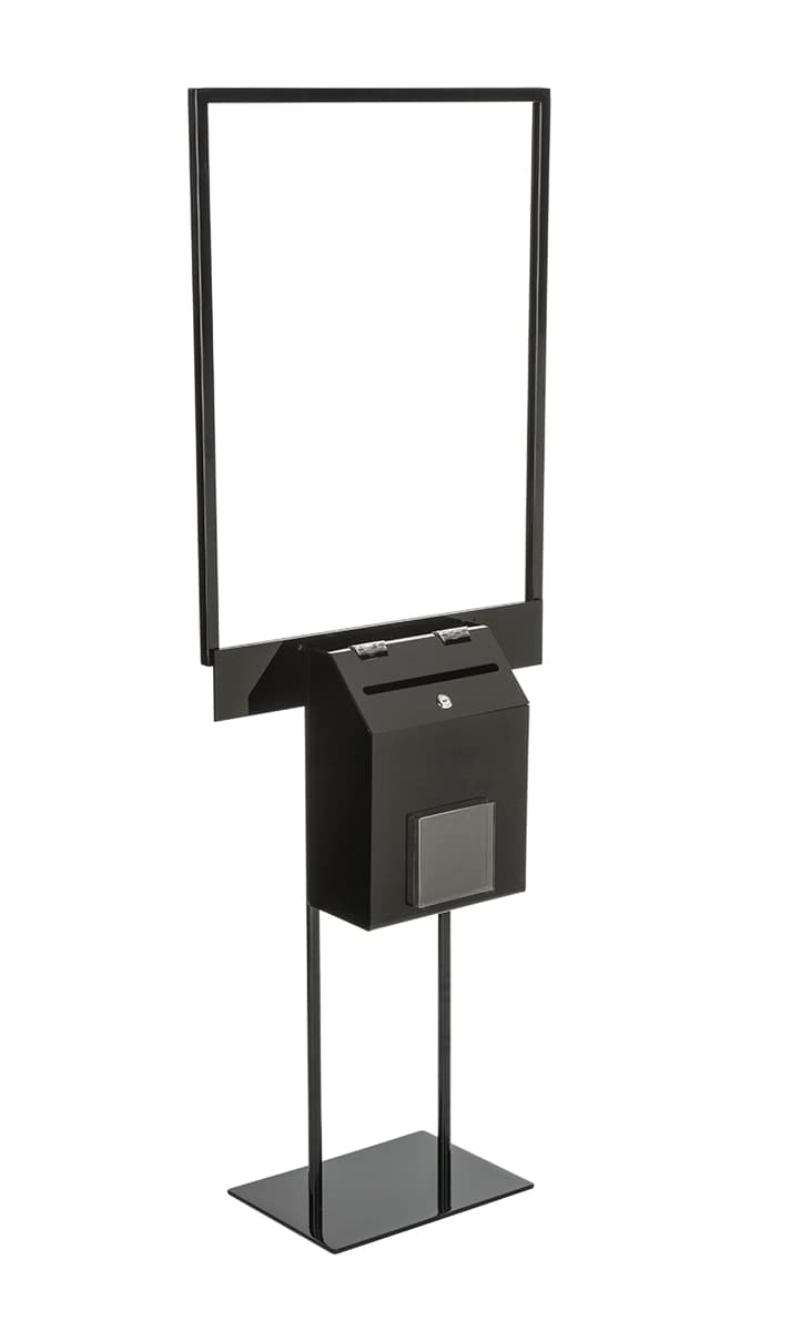 Lockable Black Sign Stand with Lead Box