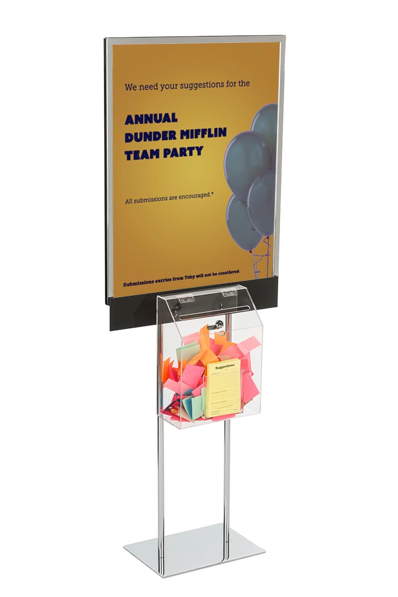 Double-Sided Silver Sign Stand with Sweepstakes Box