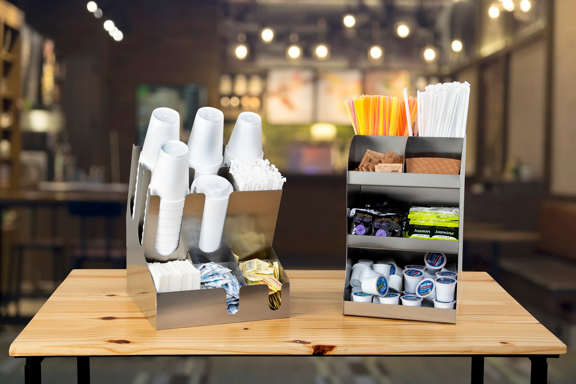Coffee creamer display and condiment dispenser
