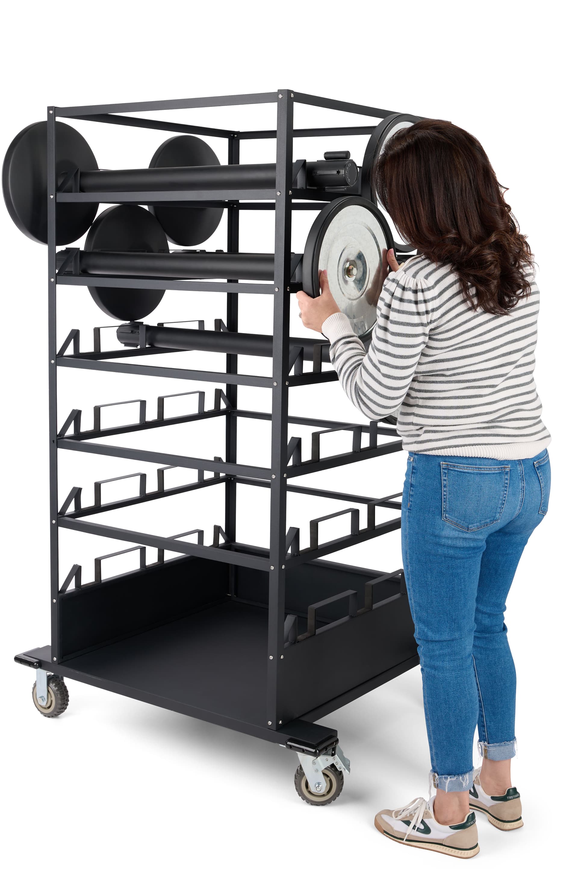 Stanchion cart in black powder coated, anti-scratch steel