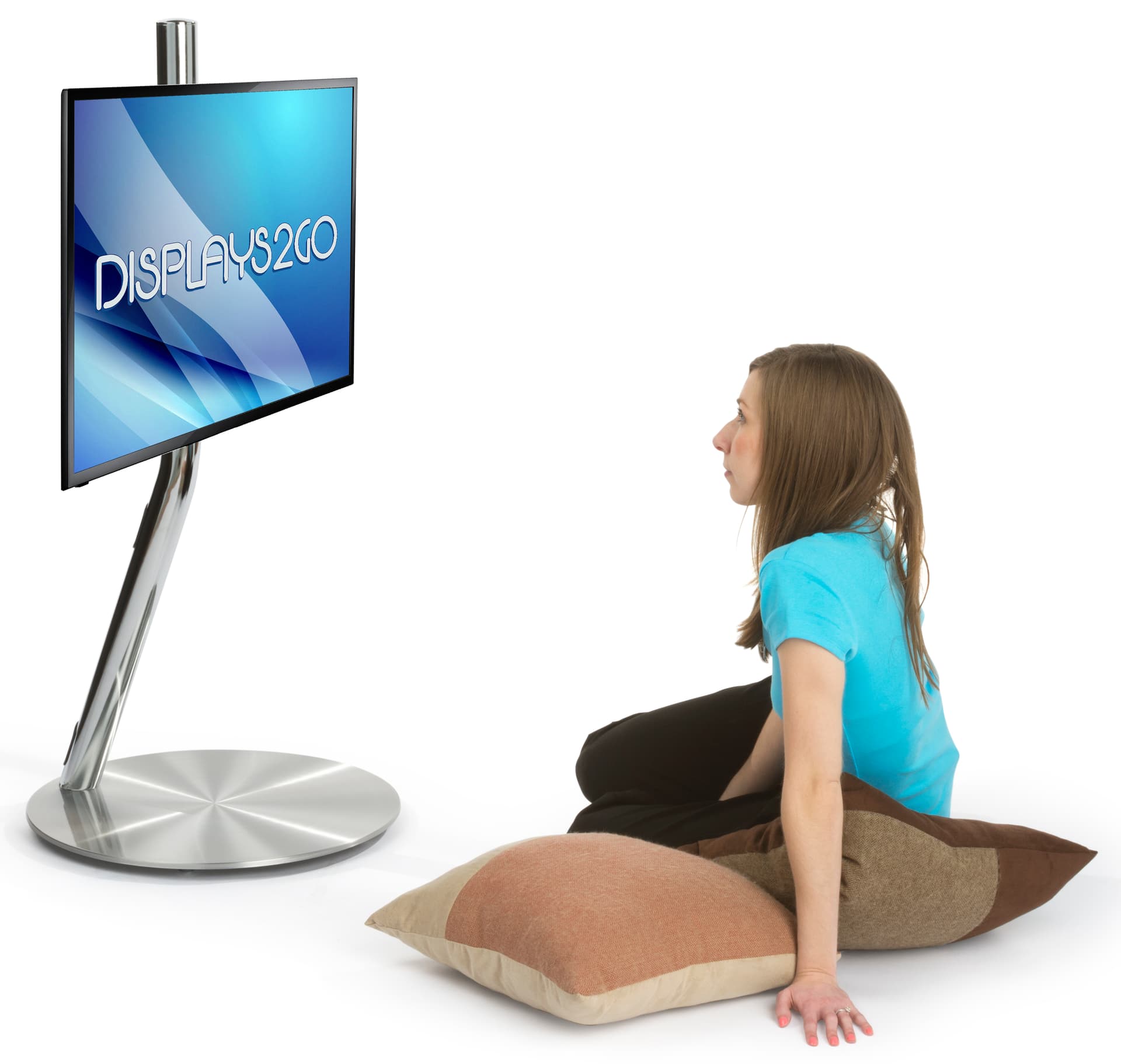 Chrome Floor Standing TV Mount for Office Environments