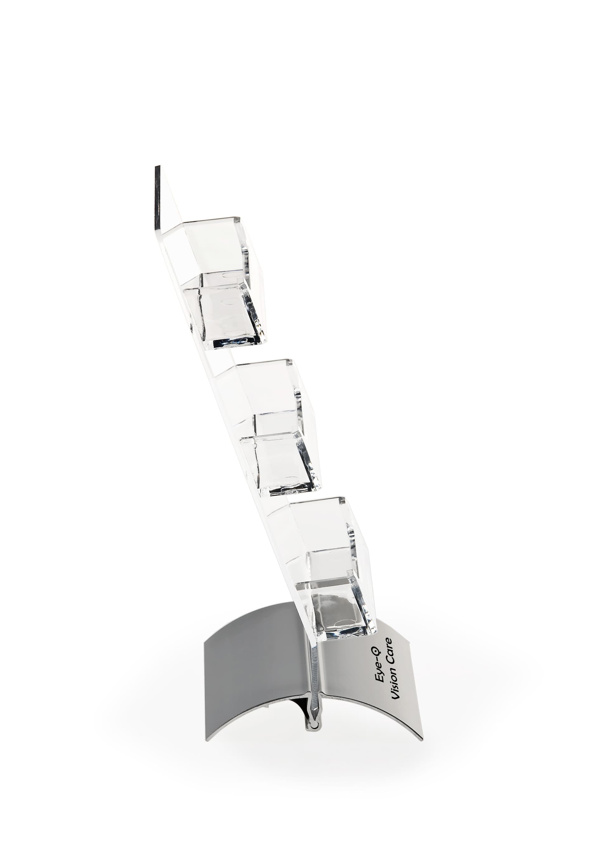 3-Pocket Card Display with Printed Logo on Silver Aluminum Base