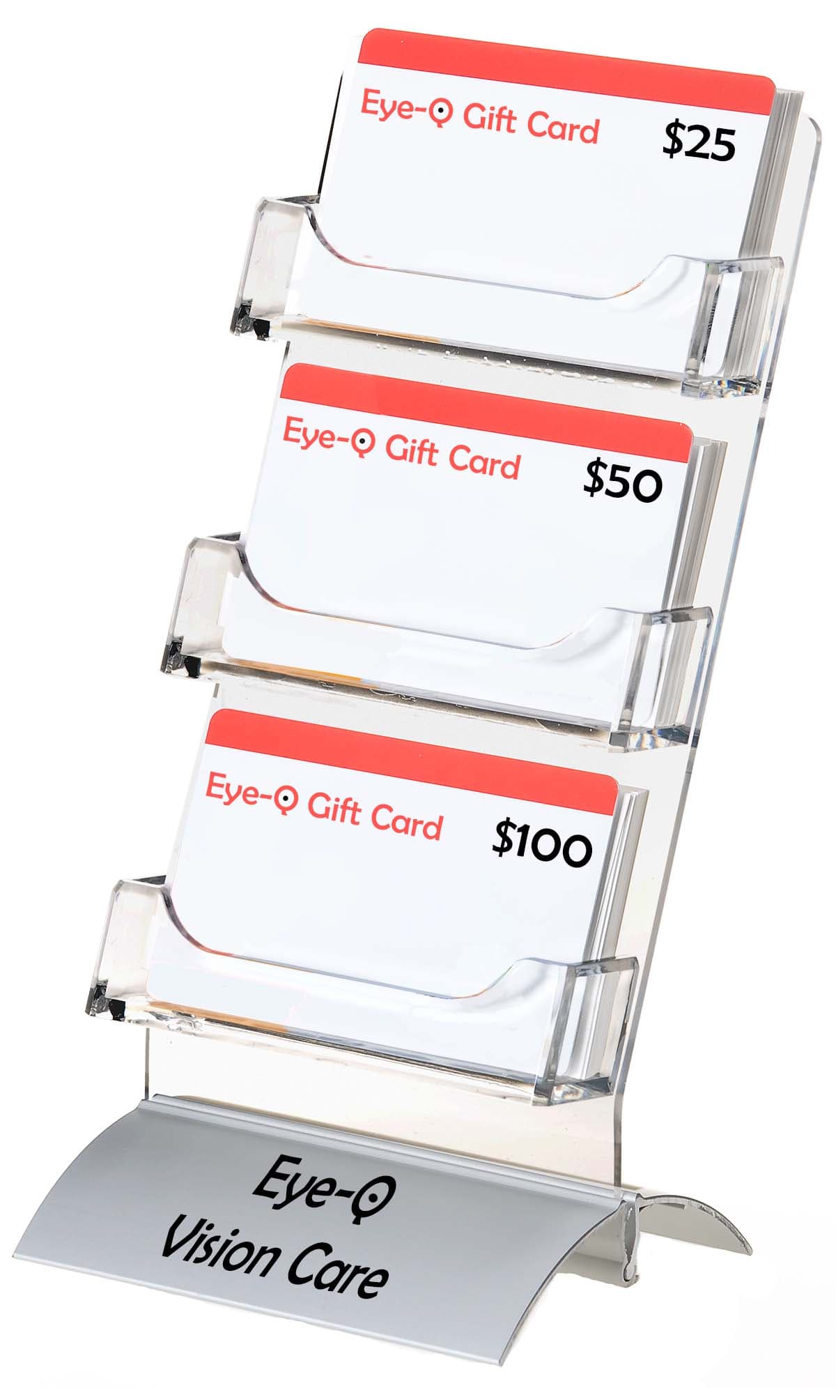 3-Pocket Card Display with Printed Logo on Curved Base