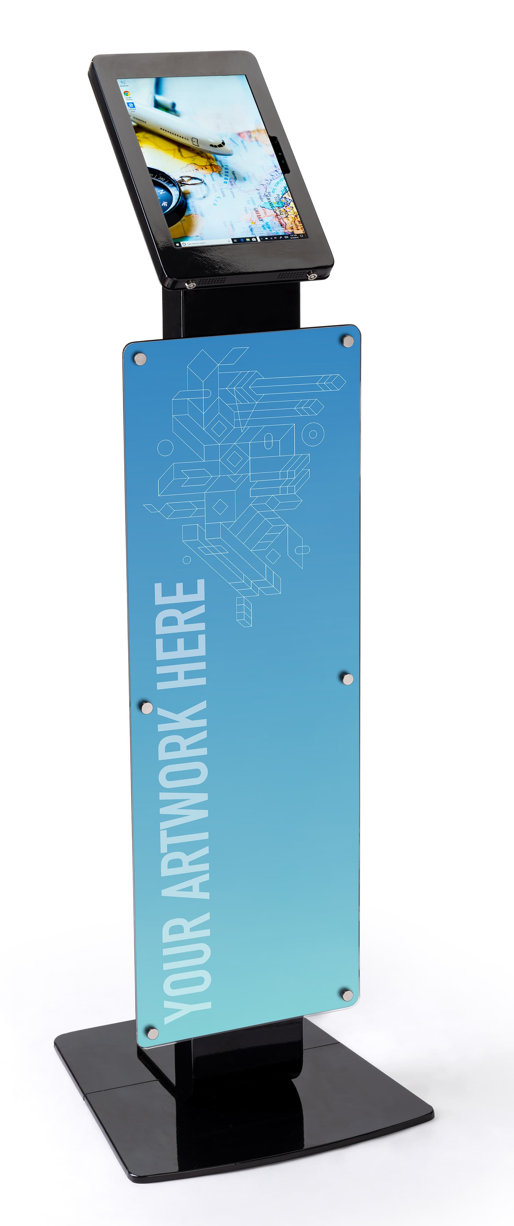 Floor standing custom Surface Pro stand display with personalized graphics