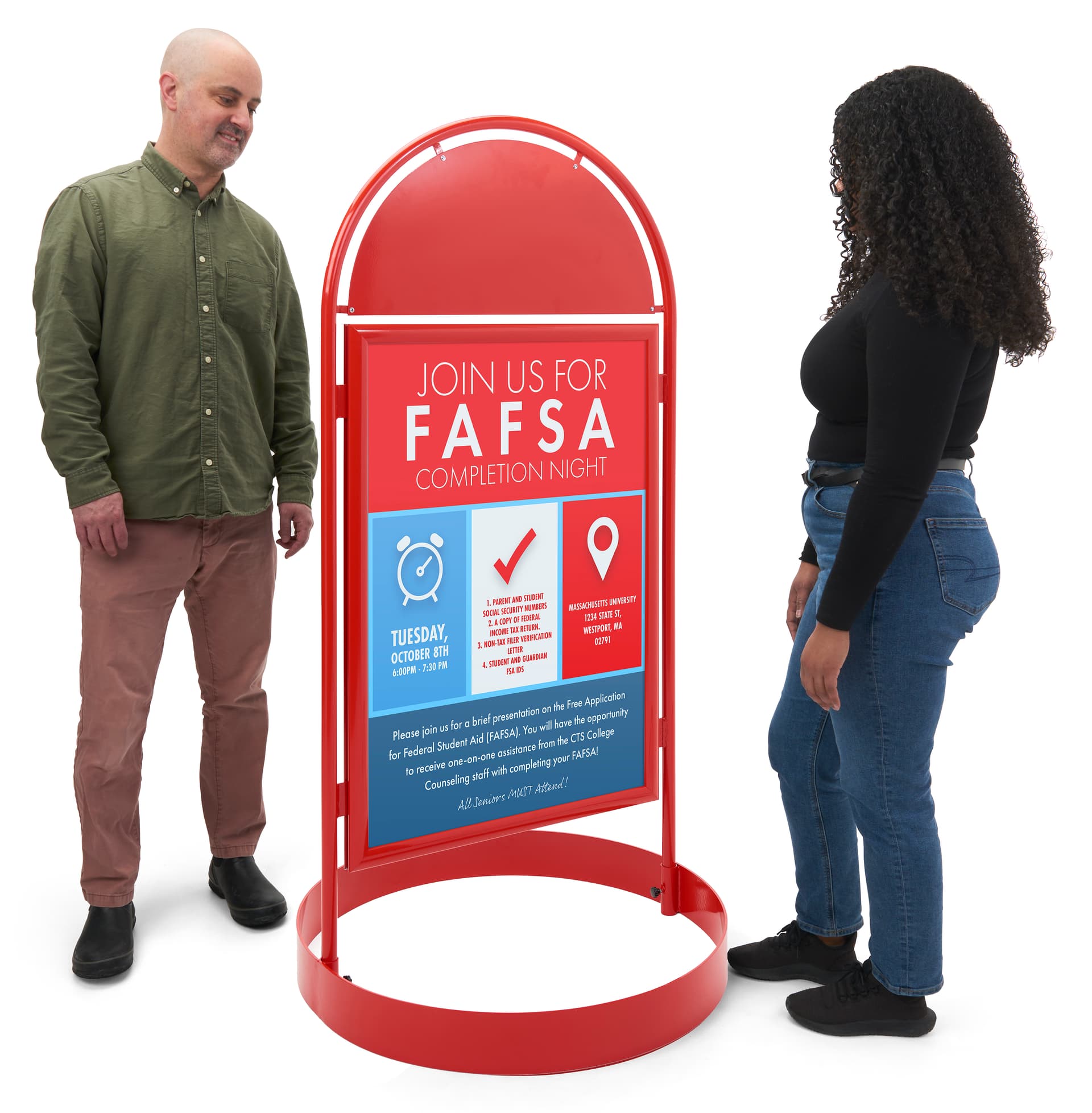 Pavement sign with header and floor standing placement 