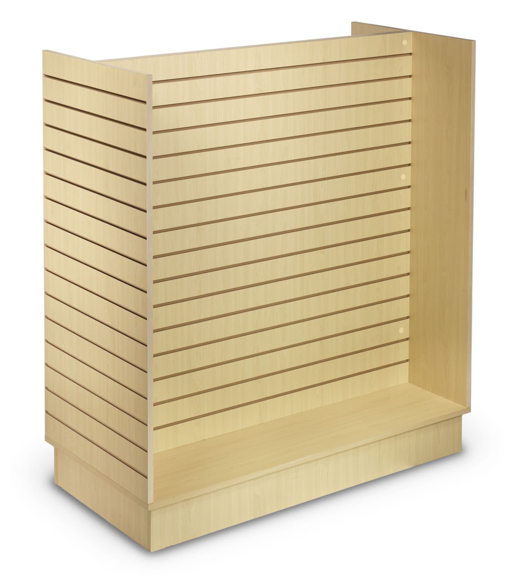 H-unit slatwall gondola with maple wood-grain finish