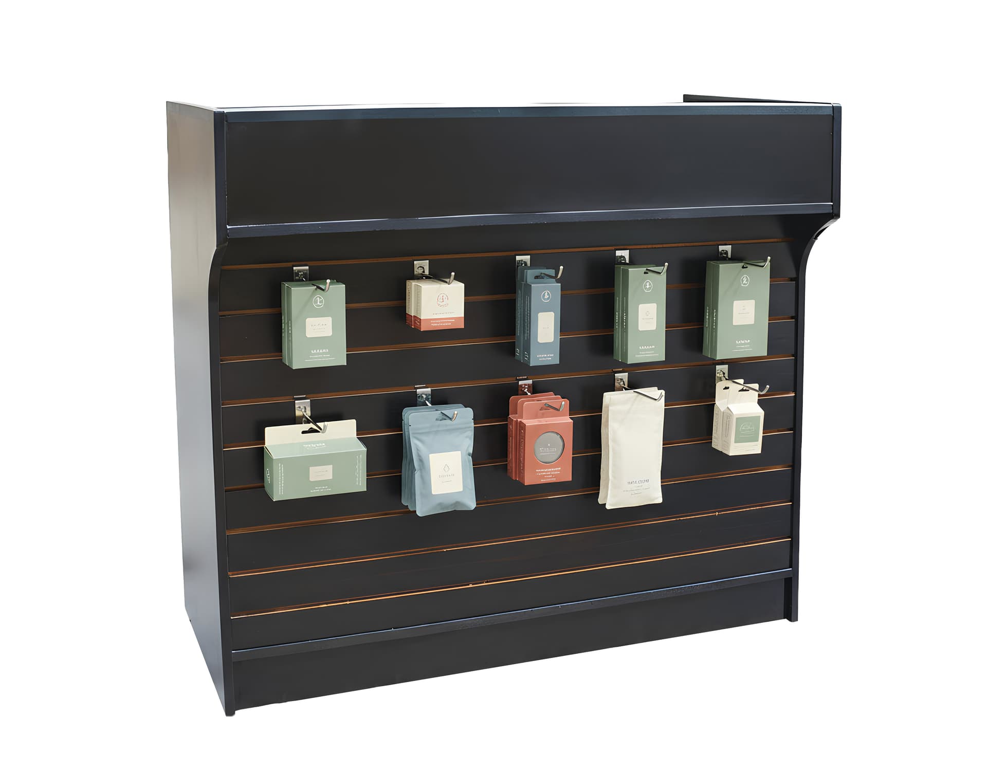Ledgetop service counter with slatwall front