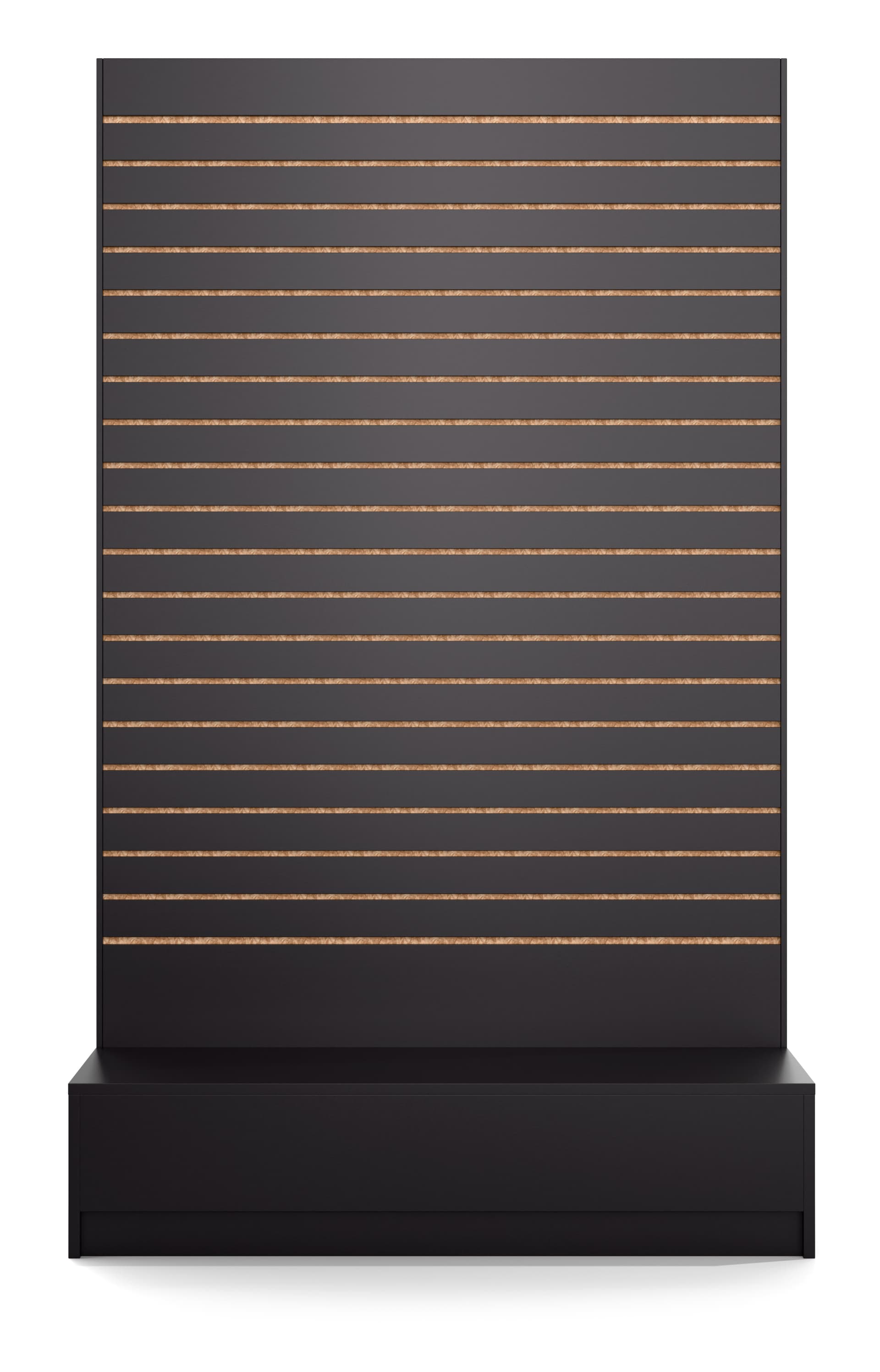 L-shaped slatwall panel display measures 80 inches tall 