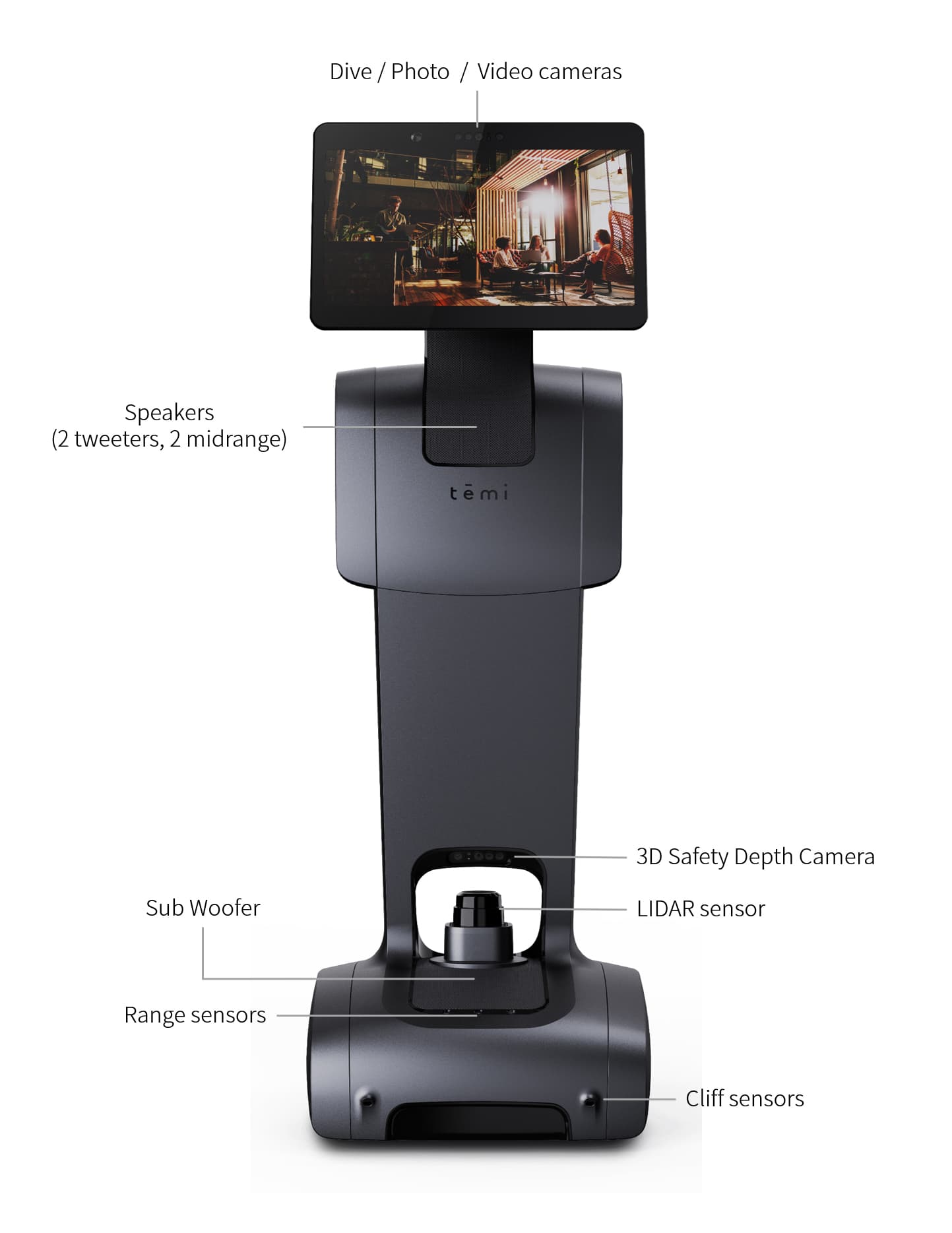 Personal assistant robot with built-in cameras and sensors 