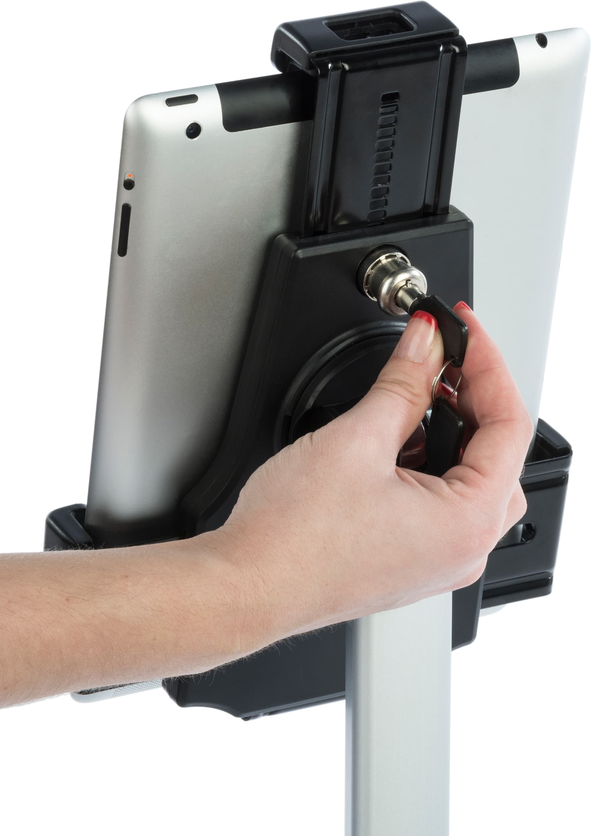 Rolling iPad stand with anti-theft enclosure 