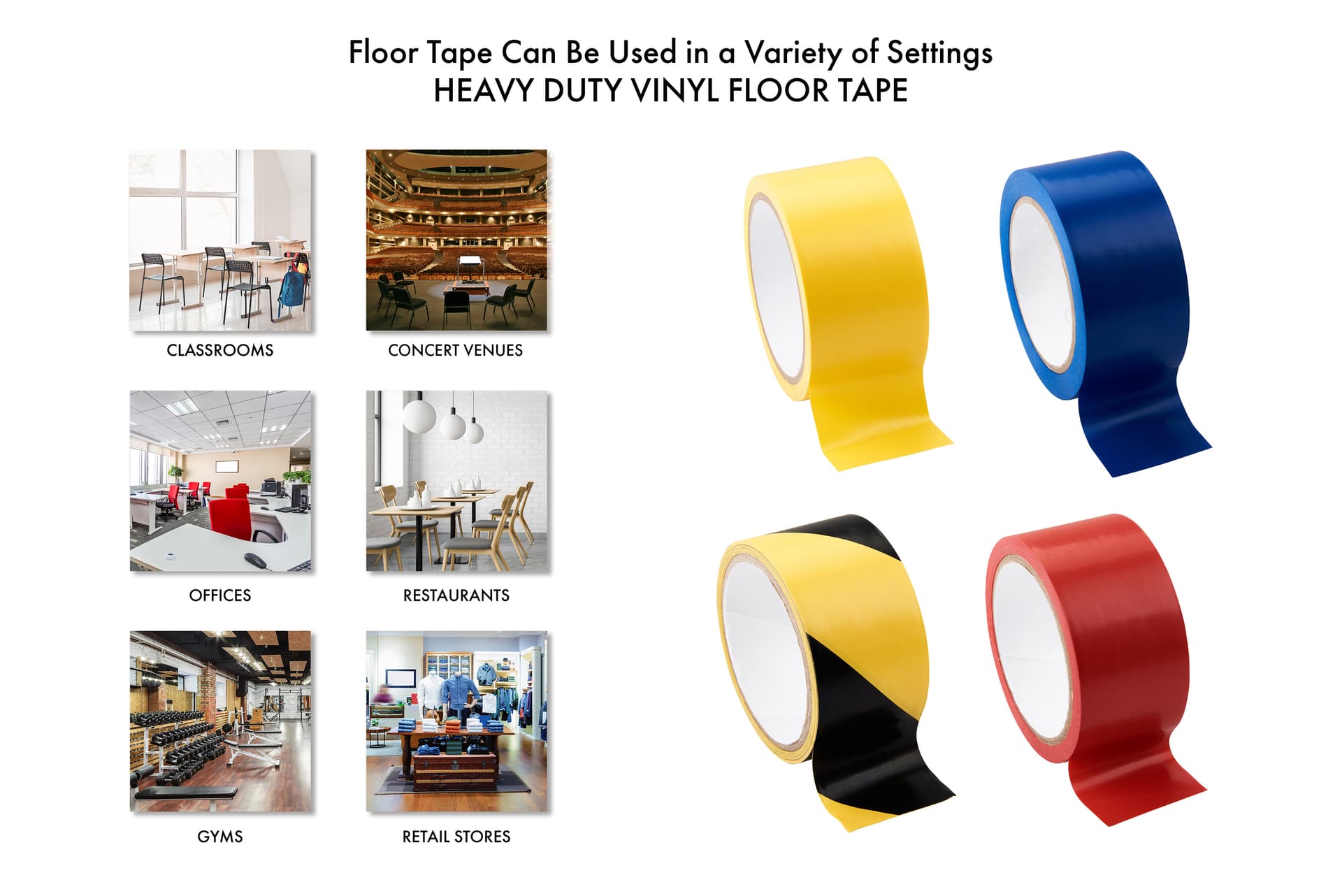 Vinyl floor tape with a variety of uses