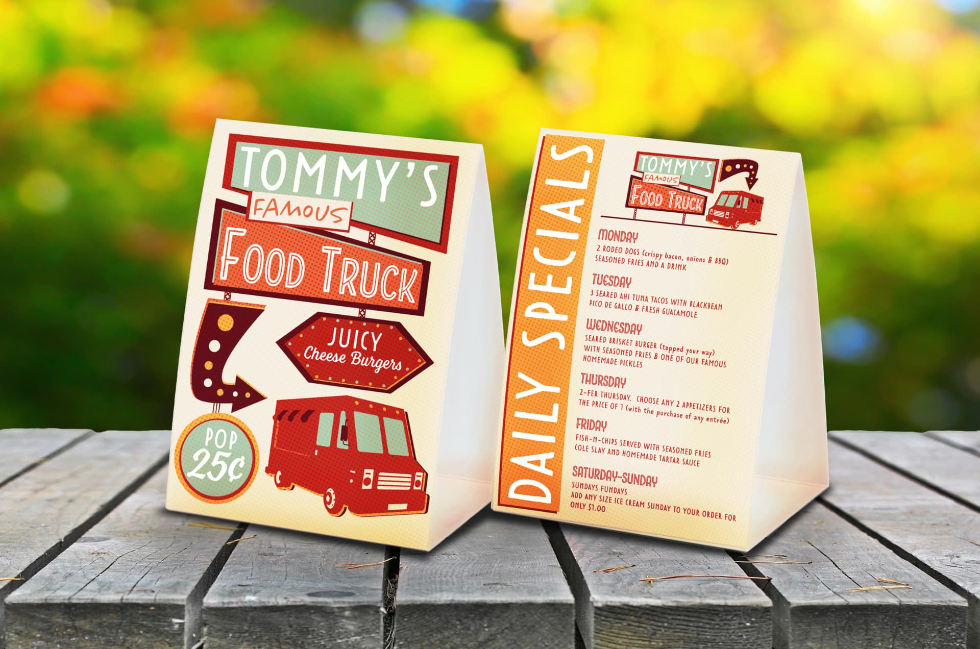 Custom table tents with portrait orientation