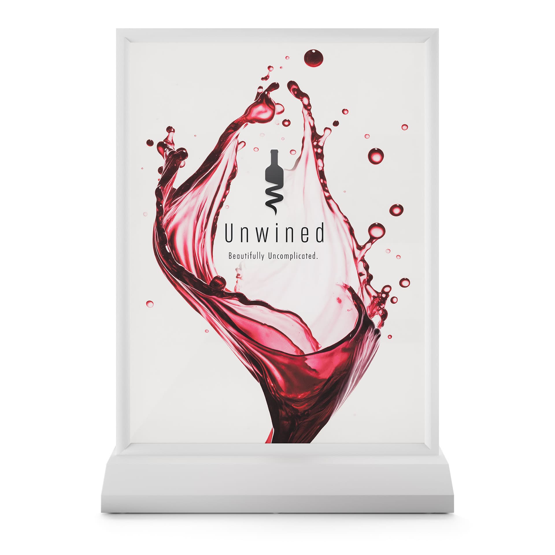 Tabletop LED sign holder displays glowing signage for retail or events