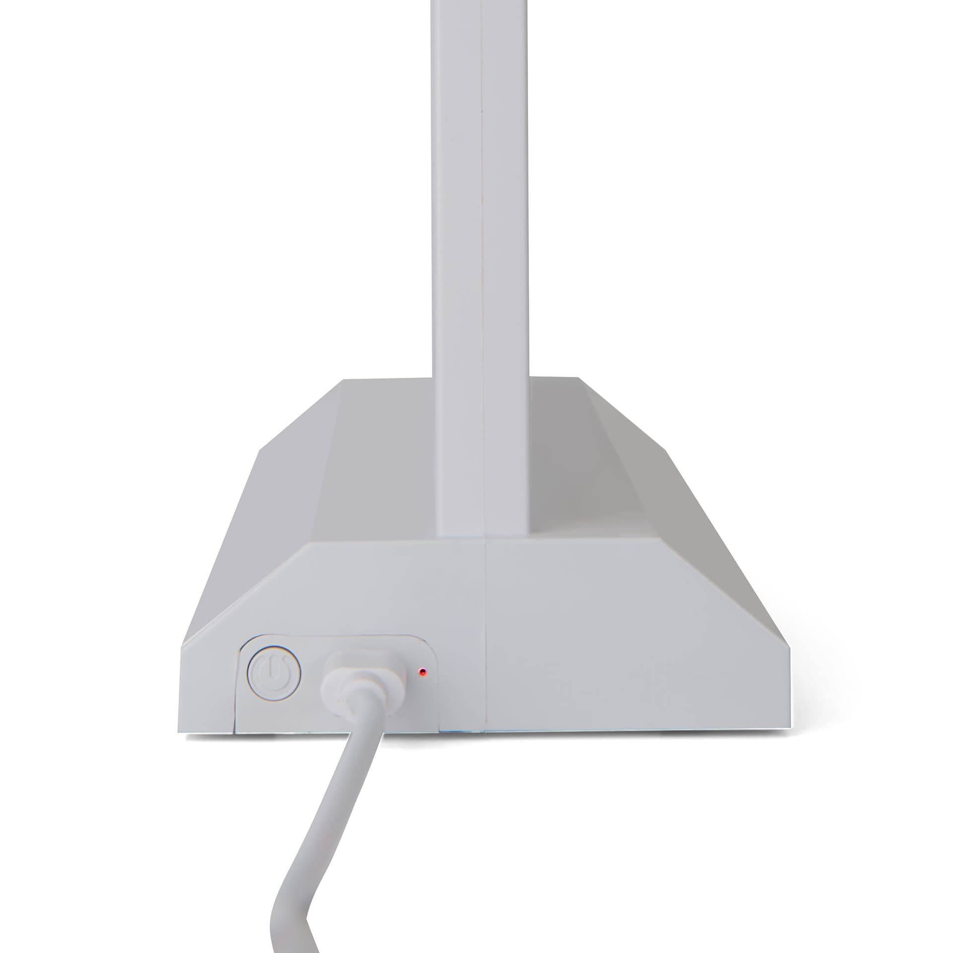 Tabletop LED sign holder with charge cord plugged in