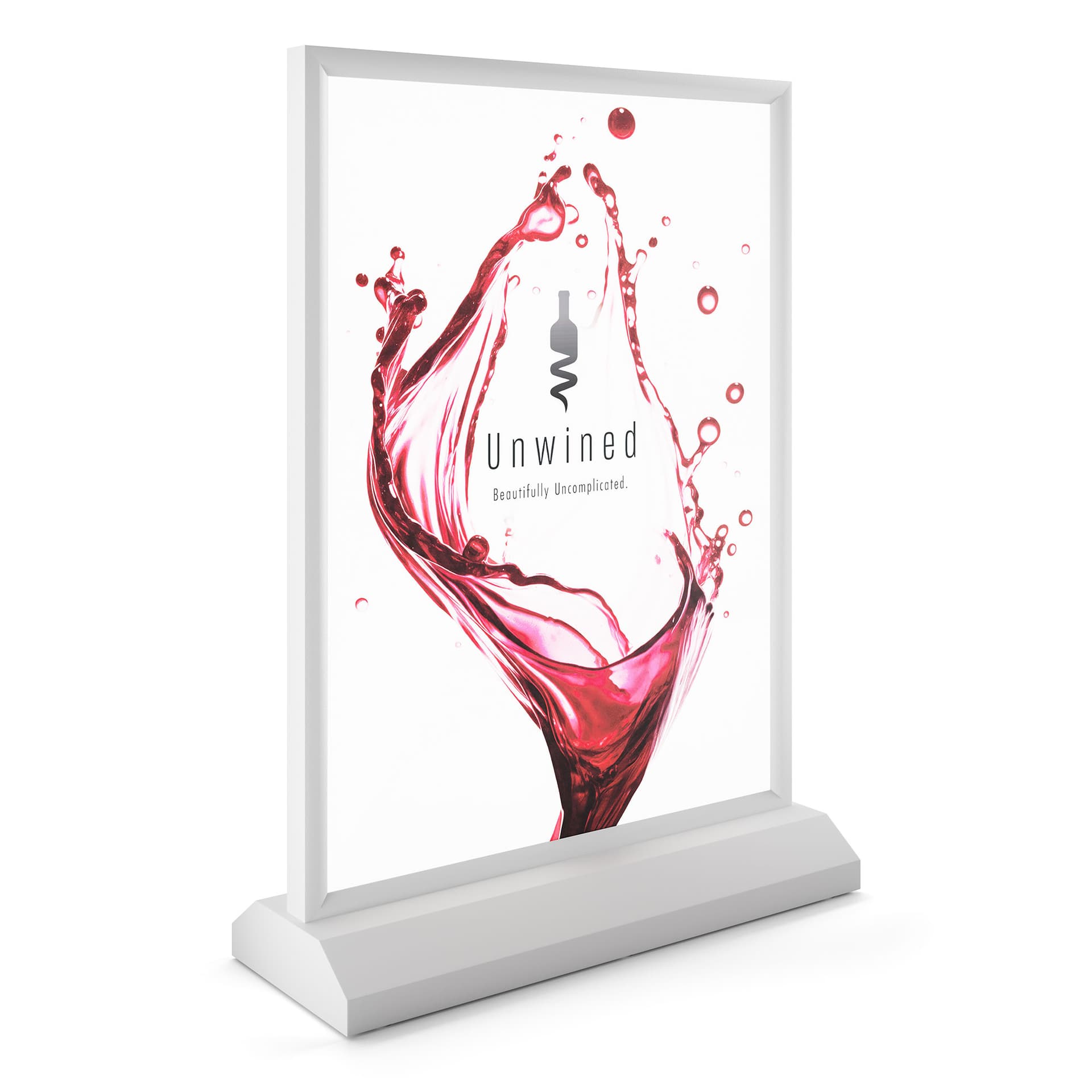 Tabletop LED sign holder offers cordless display