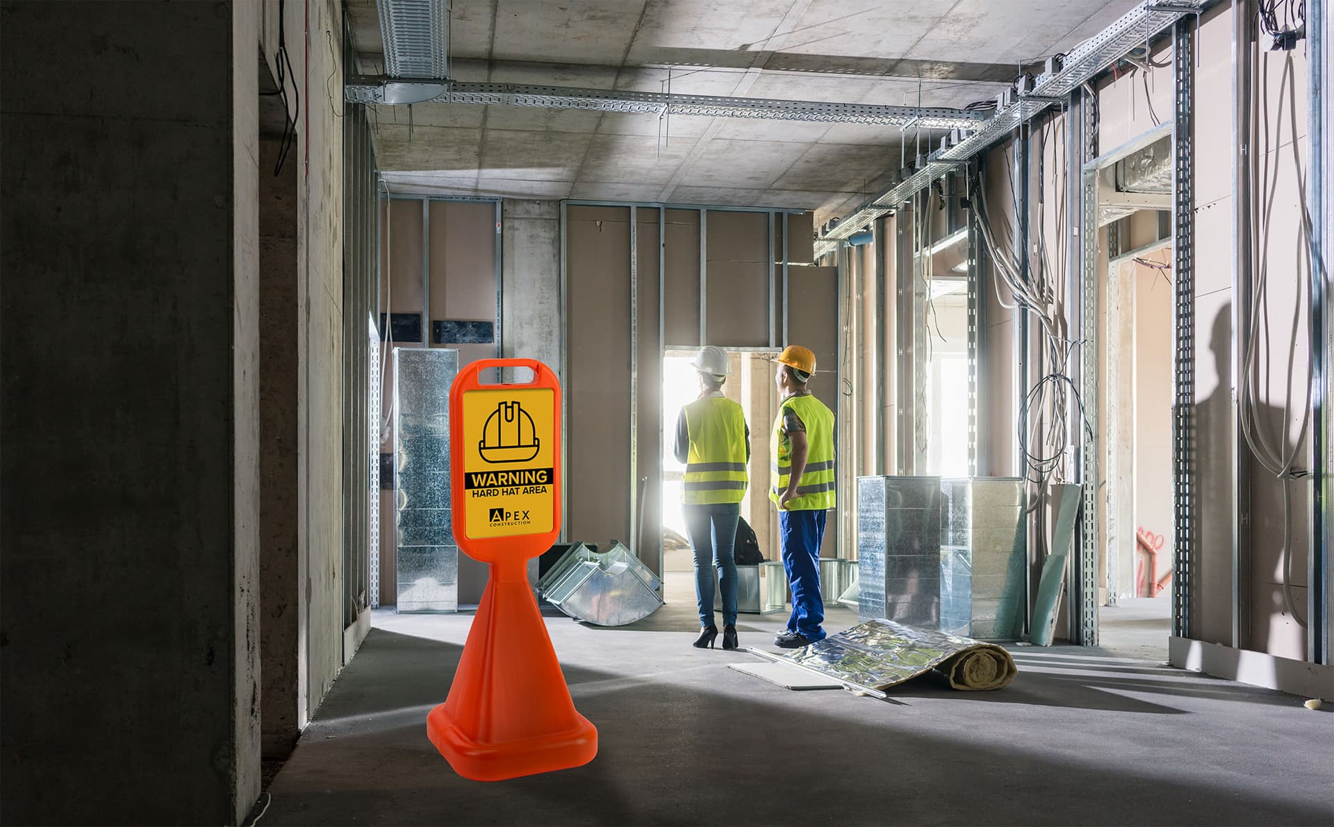 Traffic cone sidewalk sign with high visibility 
