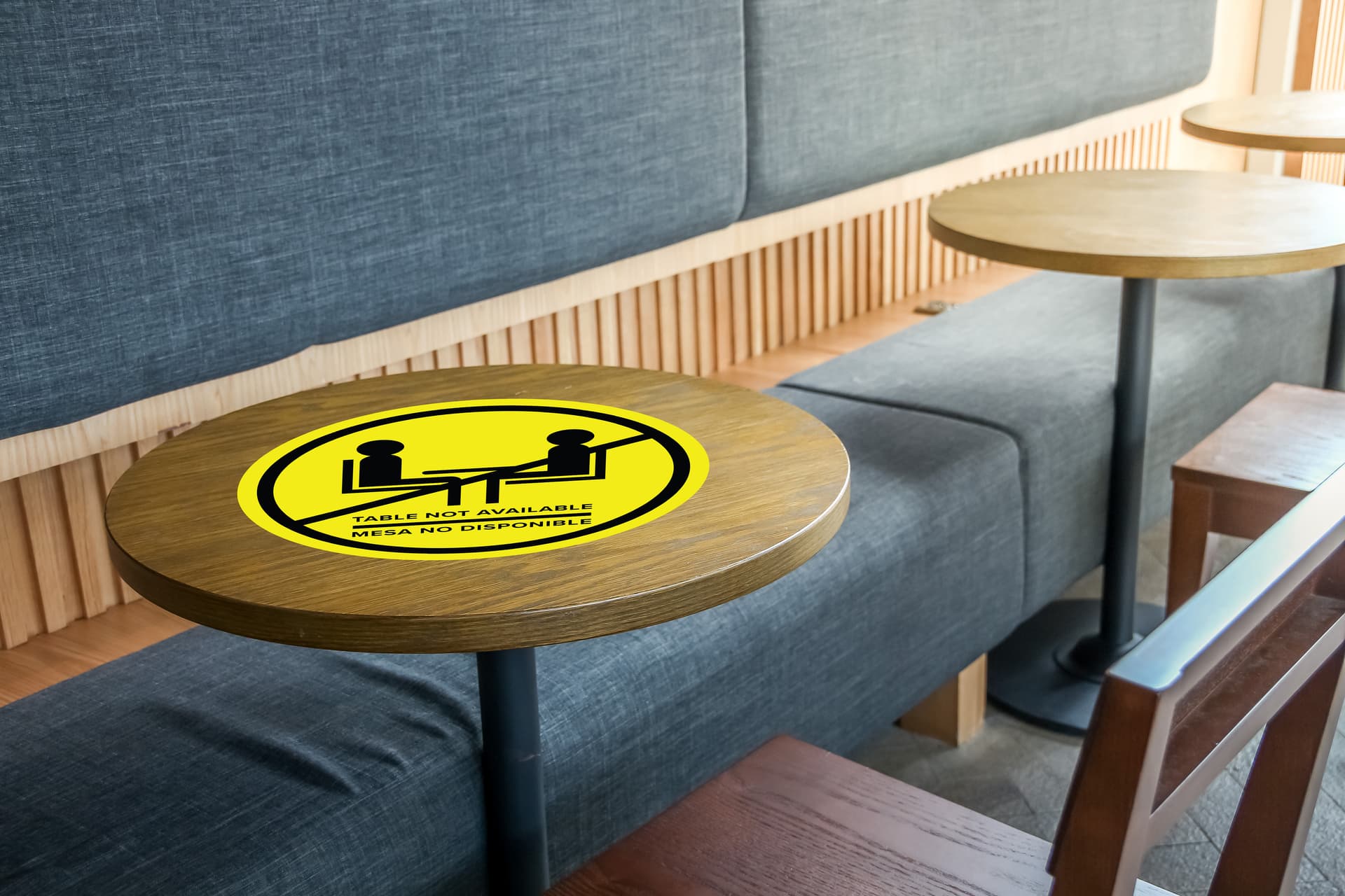 Bilingual social distancing table decal with 14 inch UV pre-printed graphic