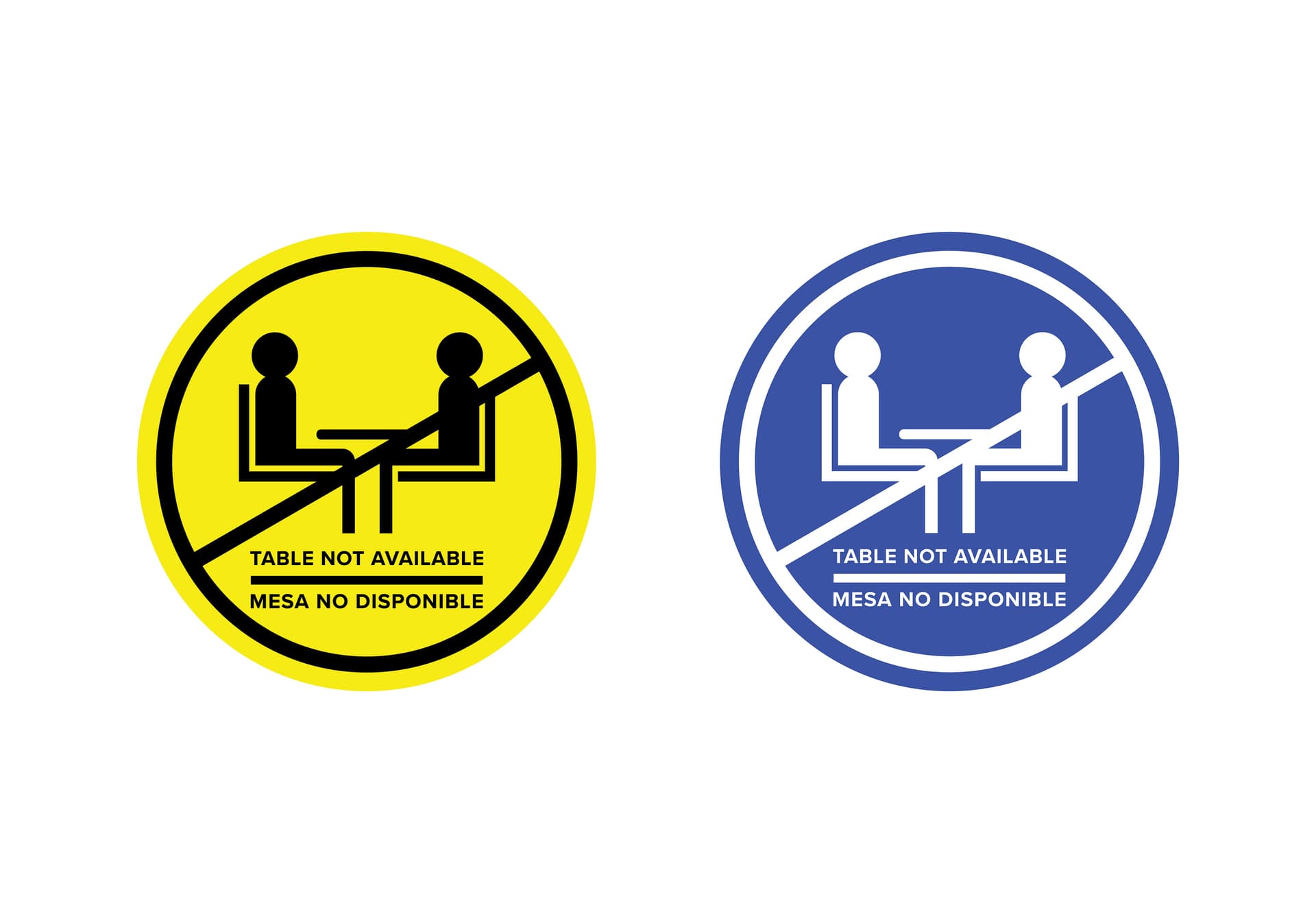 Bilingual social distancing table decal created in vivid color graphics