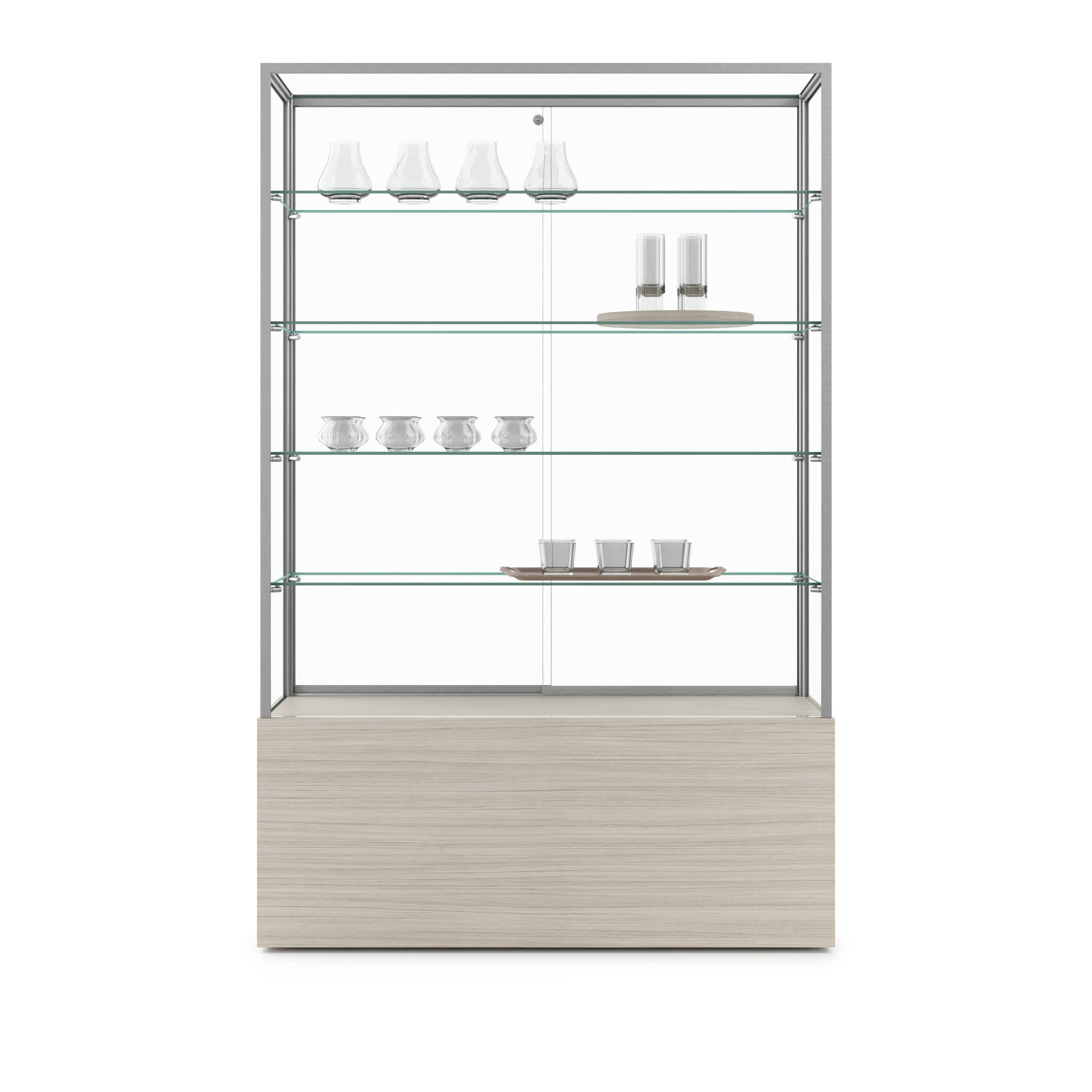 Retail glass display with merchandised with glassware