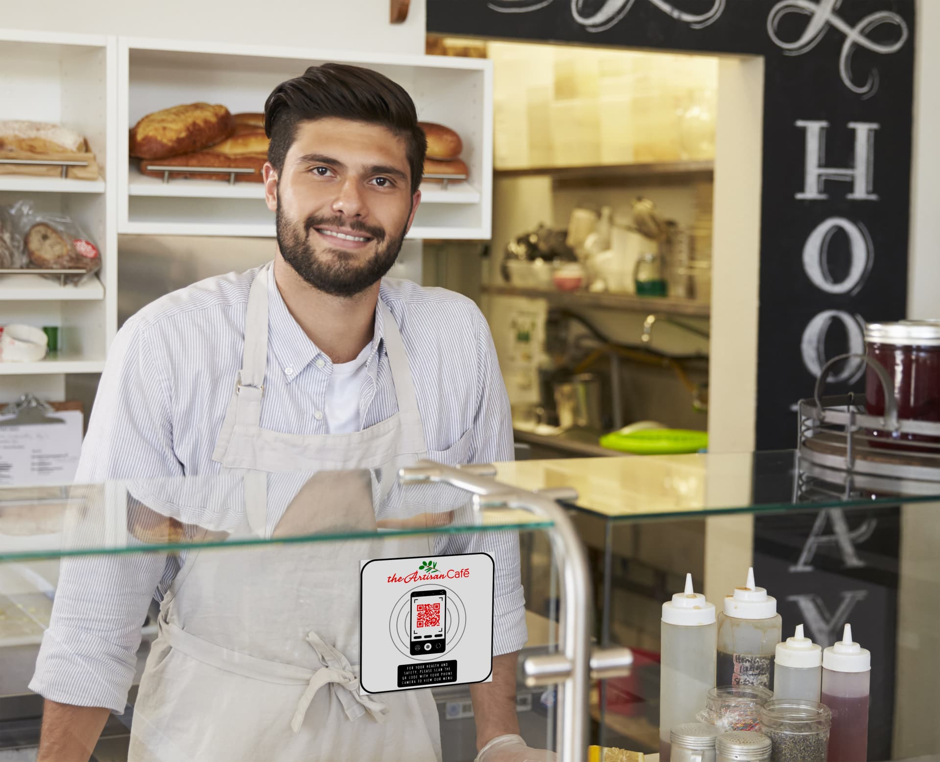 Custom printed decals with QR code offer a touchless option for menus and brochures