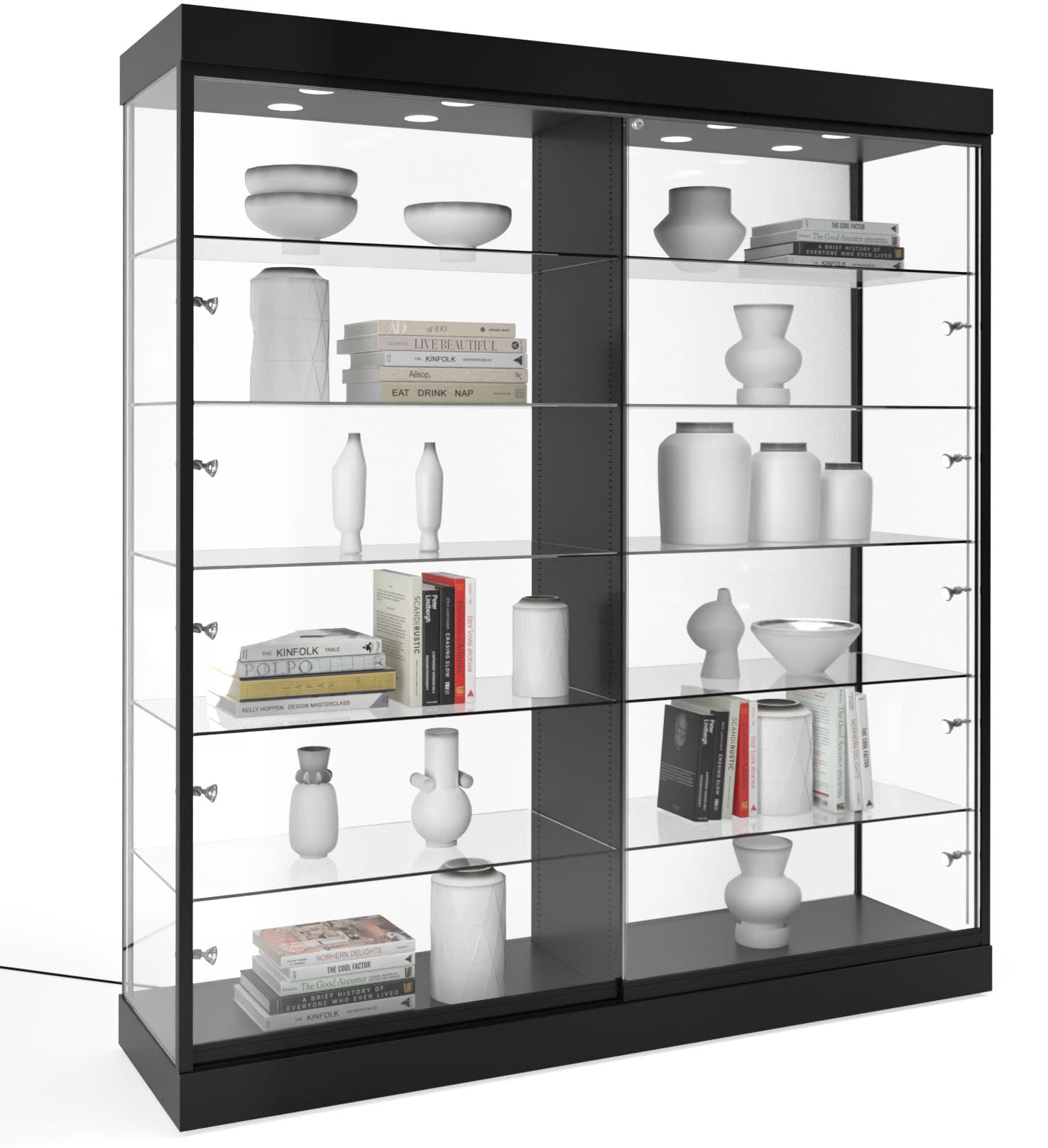Glass showcase cabinet with side lights