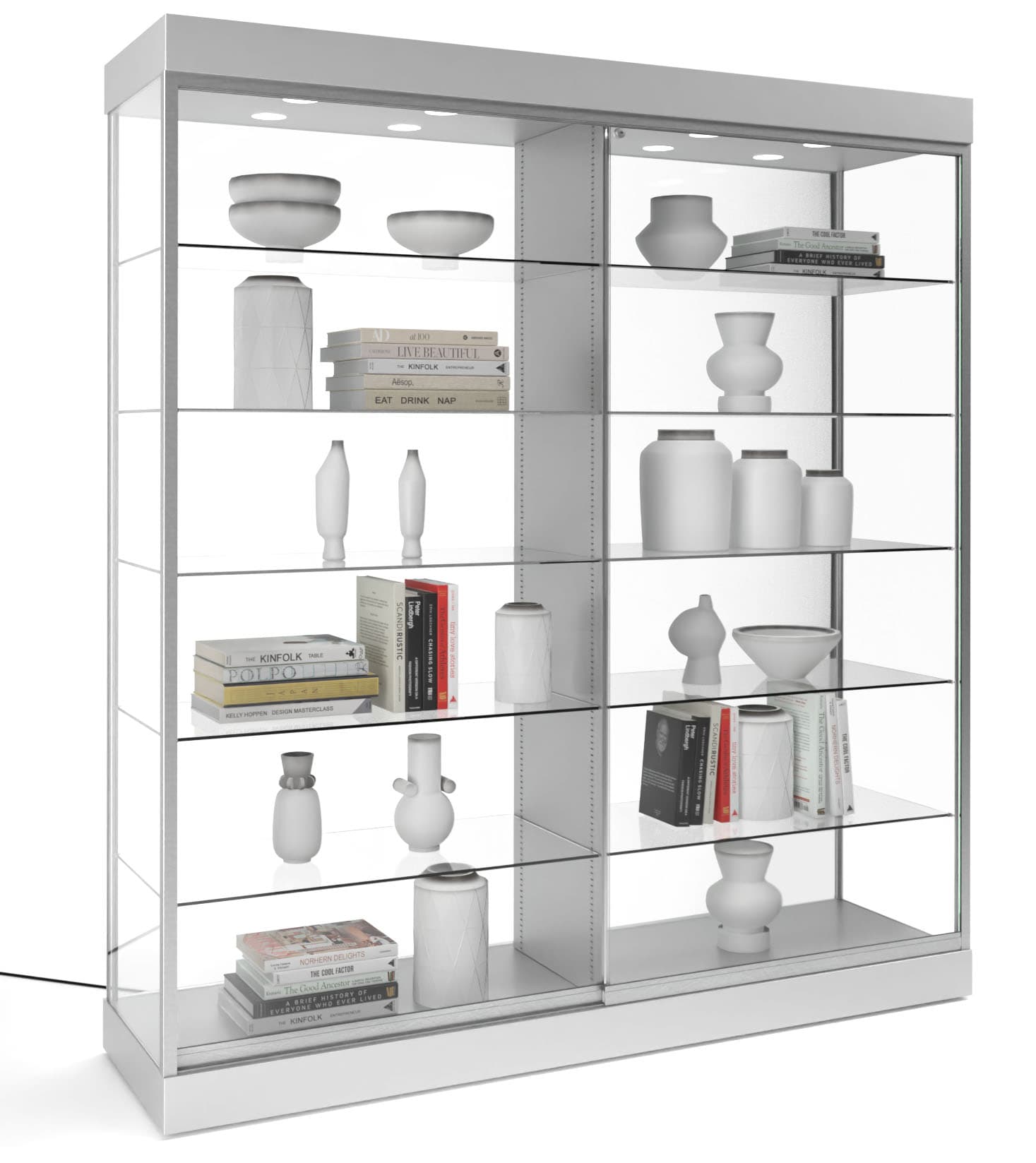 Glass showcase cabinet with overall height of 79 inches 