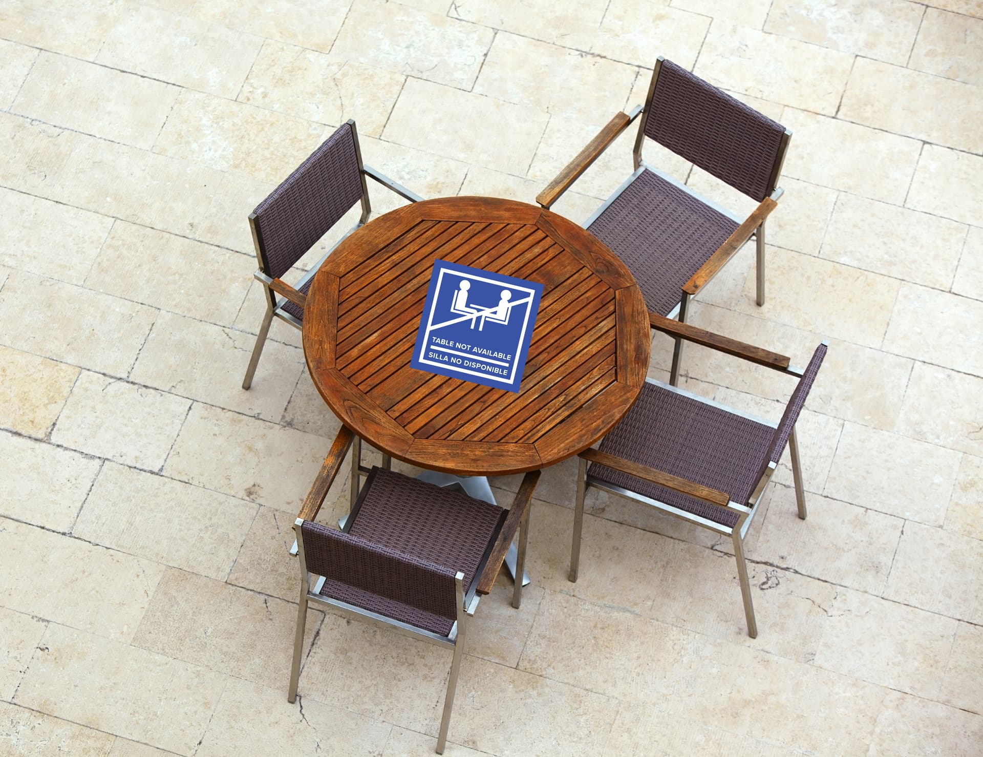 No seating bilingual table top sticker with pre-printed rectangular graphics