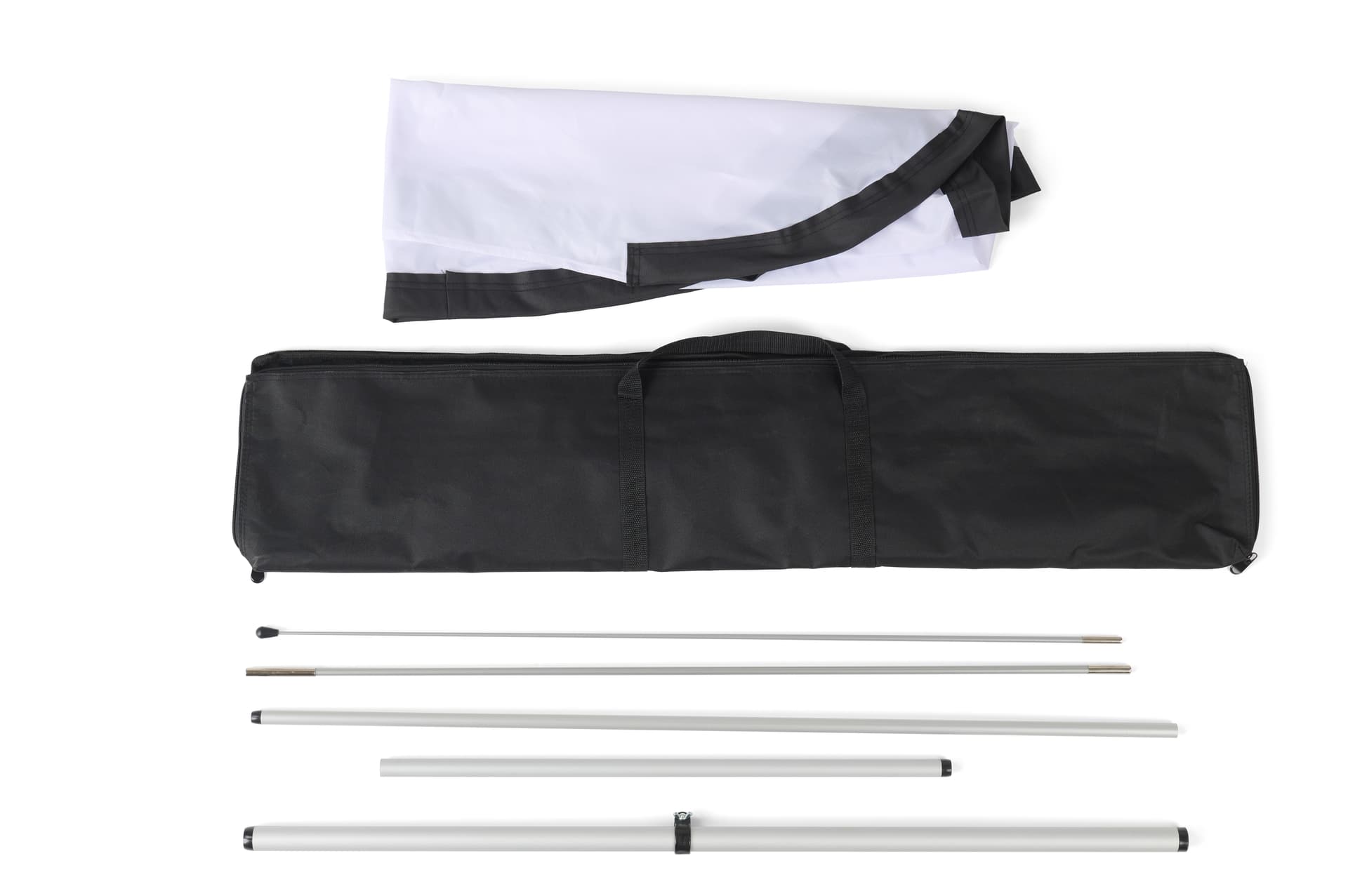 Teardrop Advertising Flag kit includes flag, poles, base, and carrying bag