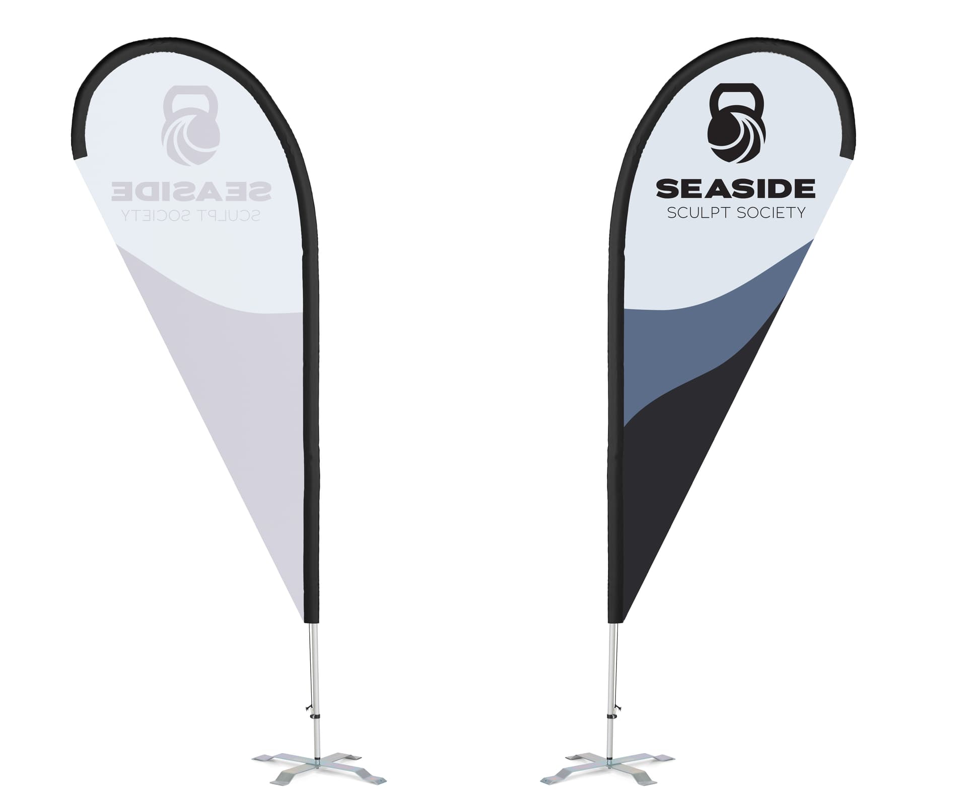 Single-Sided Replacement Flag for TDFKIT Custom Teardrop Flags showing the front of the flag with custom printing and the back of the flag opaque