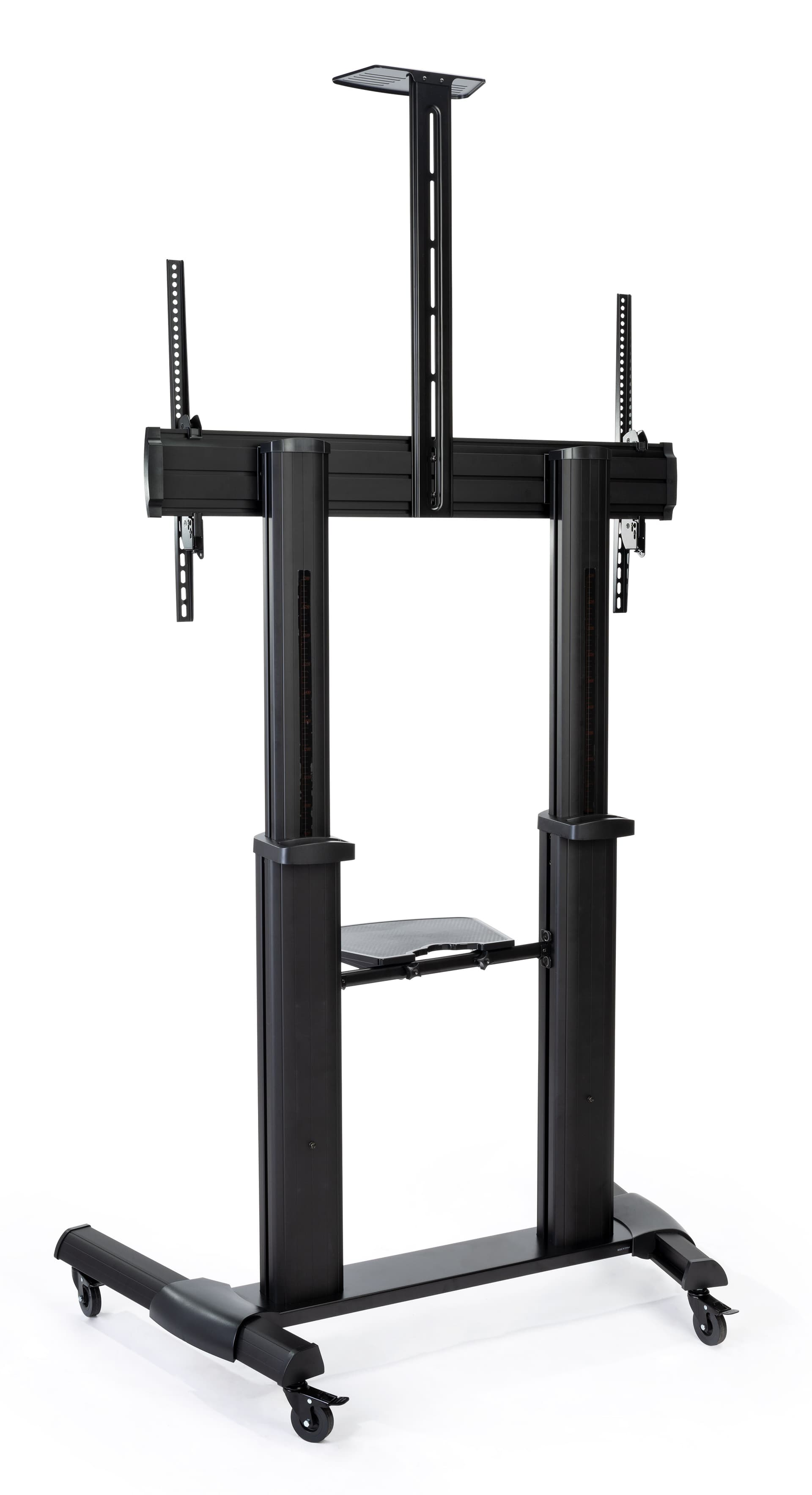 Heavy duty rolling TV stand with guides to set height