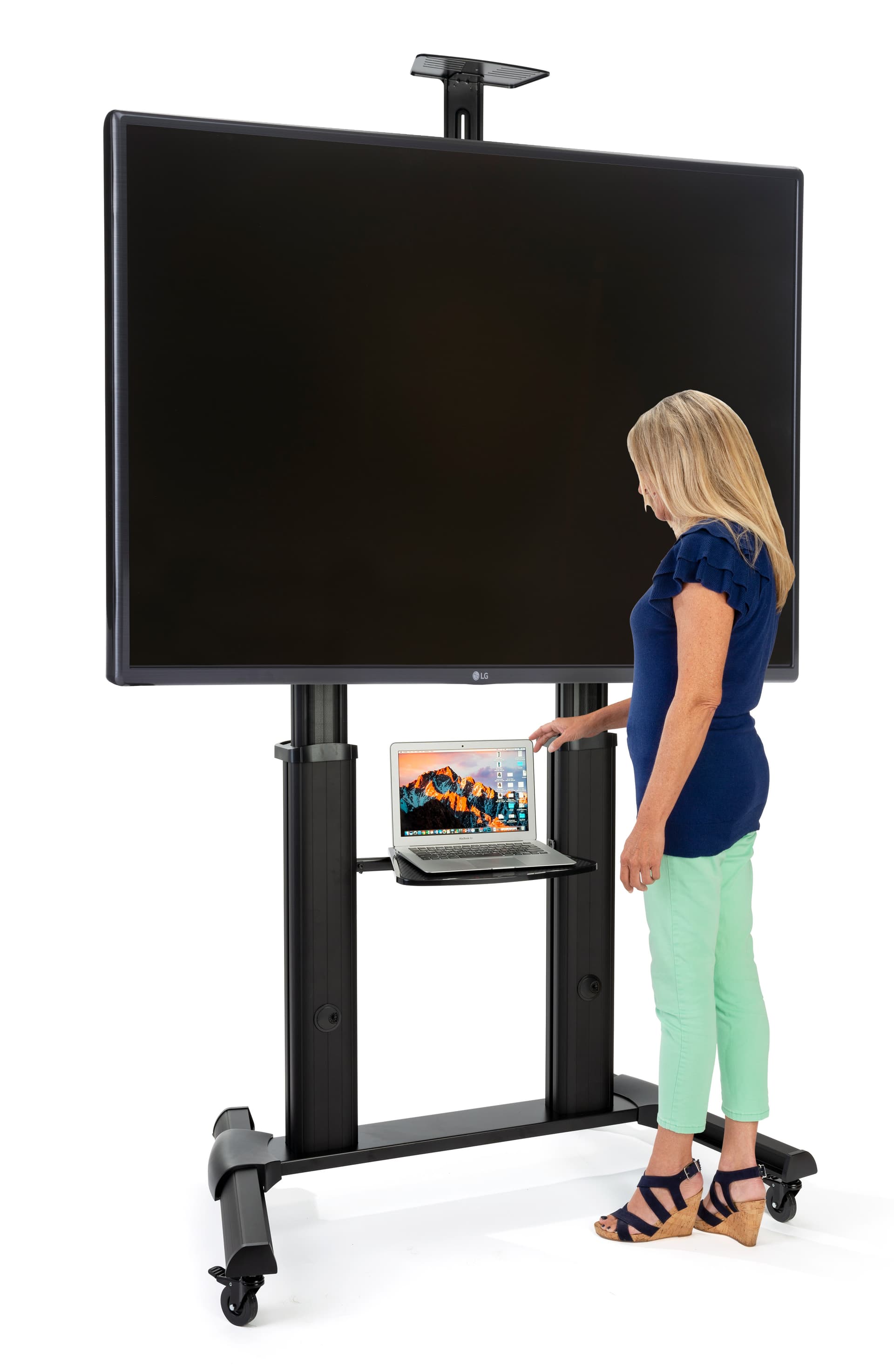 Heavy duty rolling TV stand for classrooms