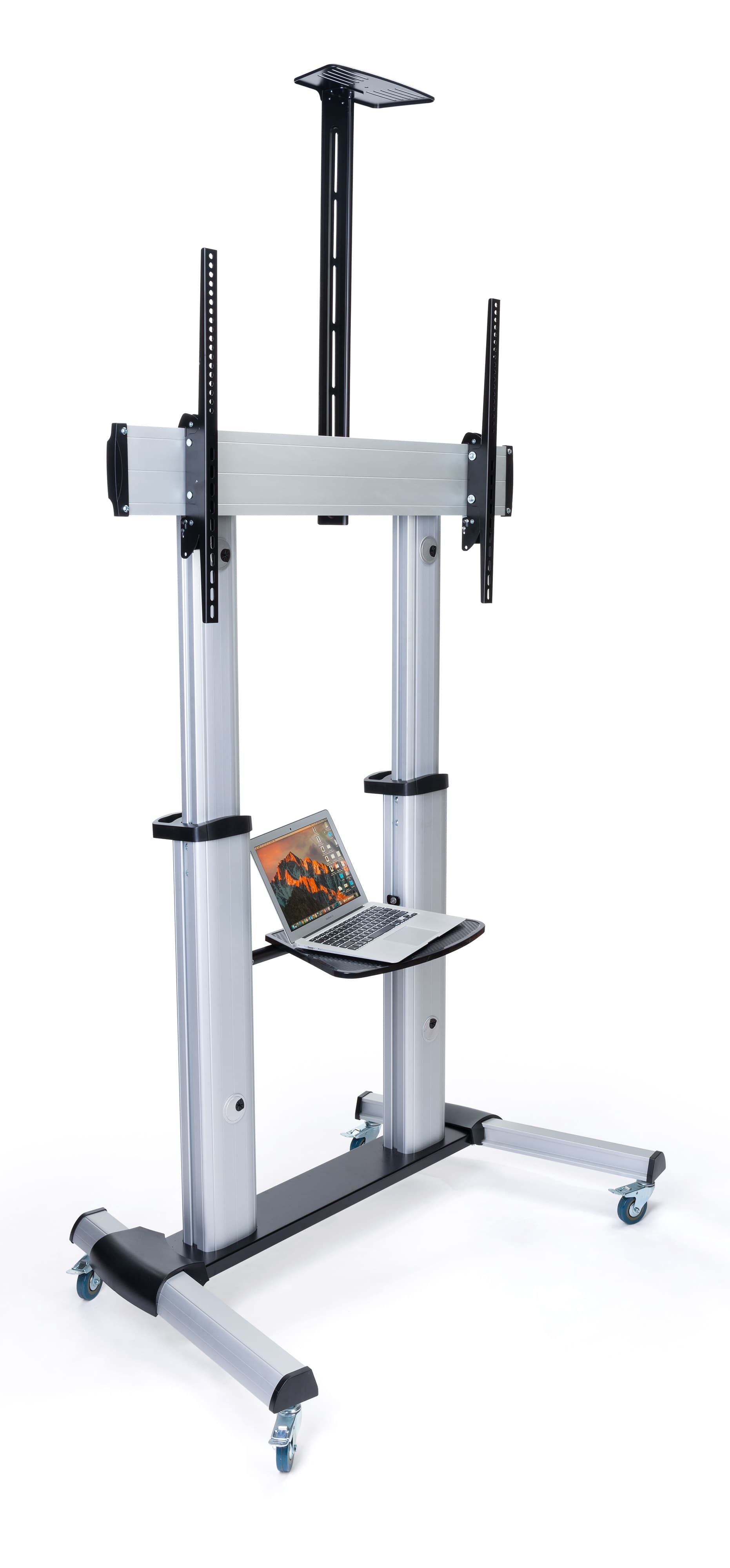 Heavy duty 80" TV display with wheels and accessory shelf