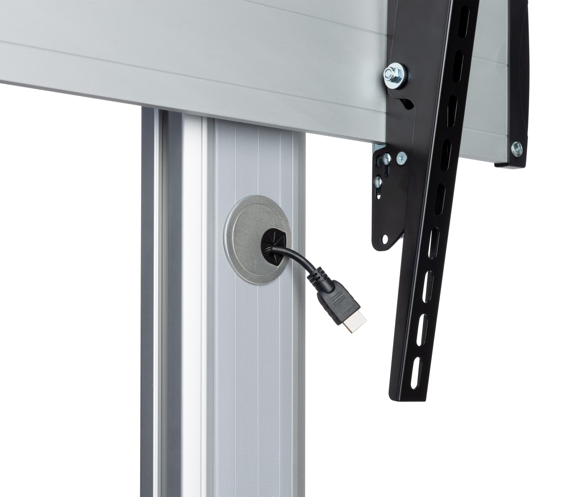 Heavy duty 80" TV display with wheels and cable management