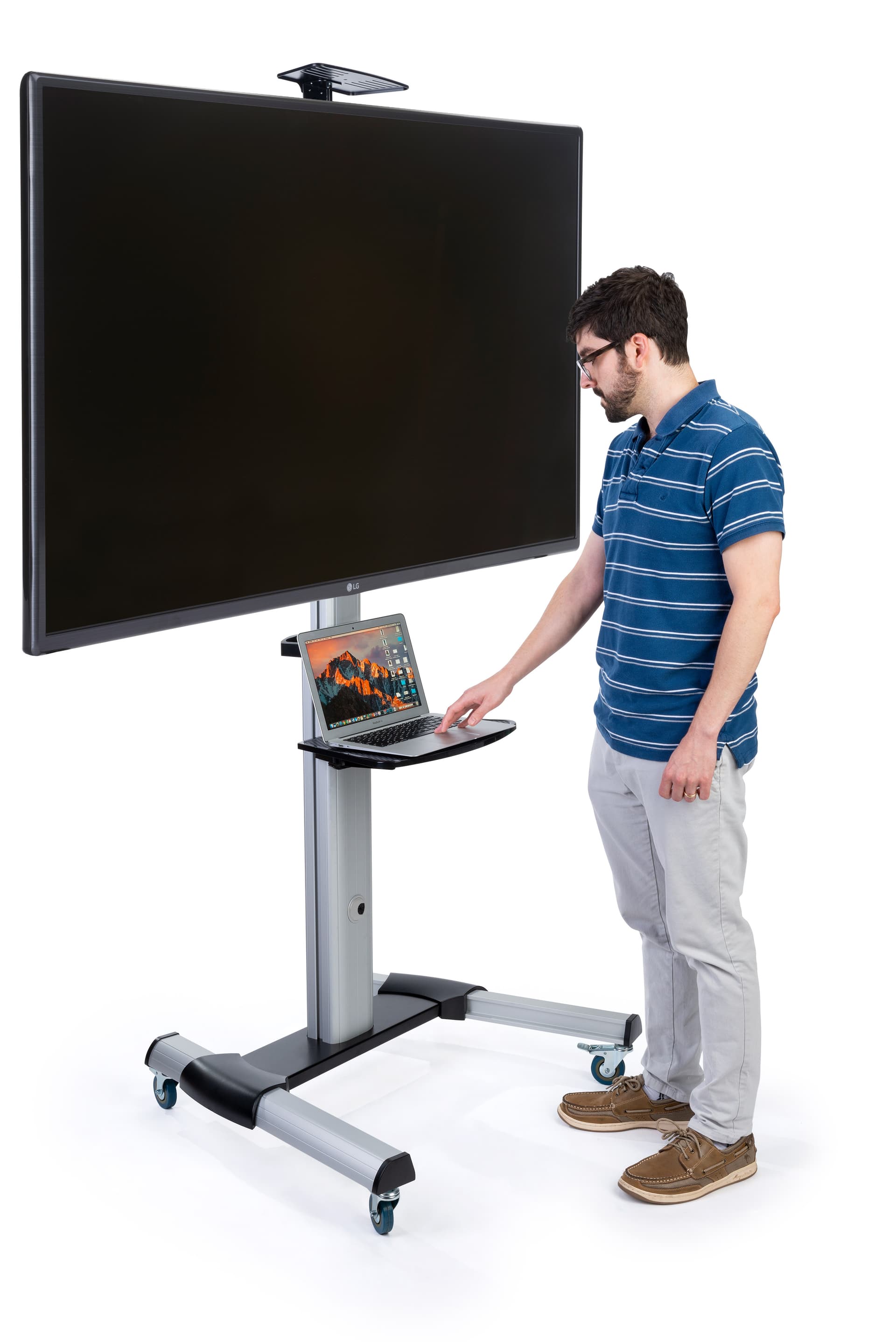 Rolling TV stand for flat screen TV with accessory shelf