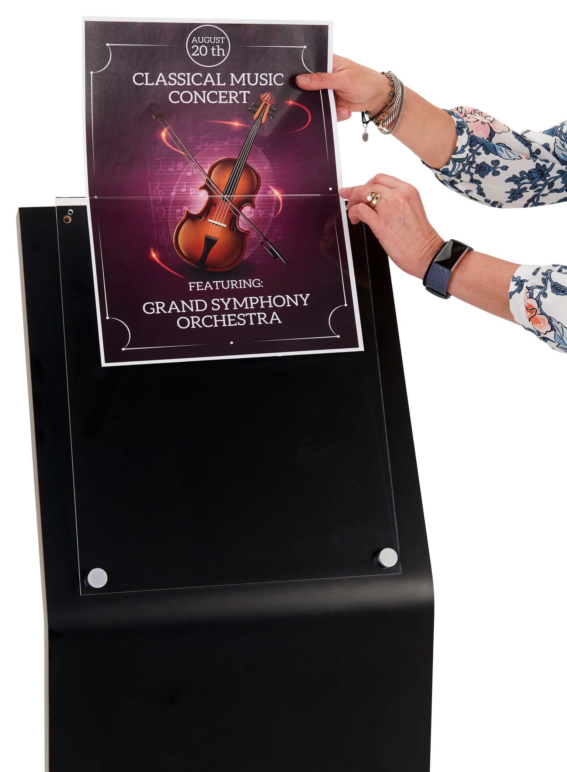 Large Black Laminate Sign Stand with Top Insert Loading Style 